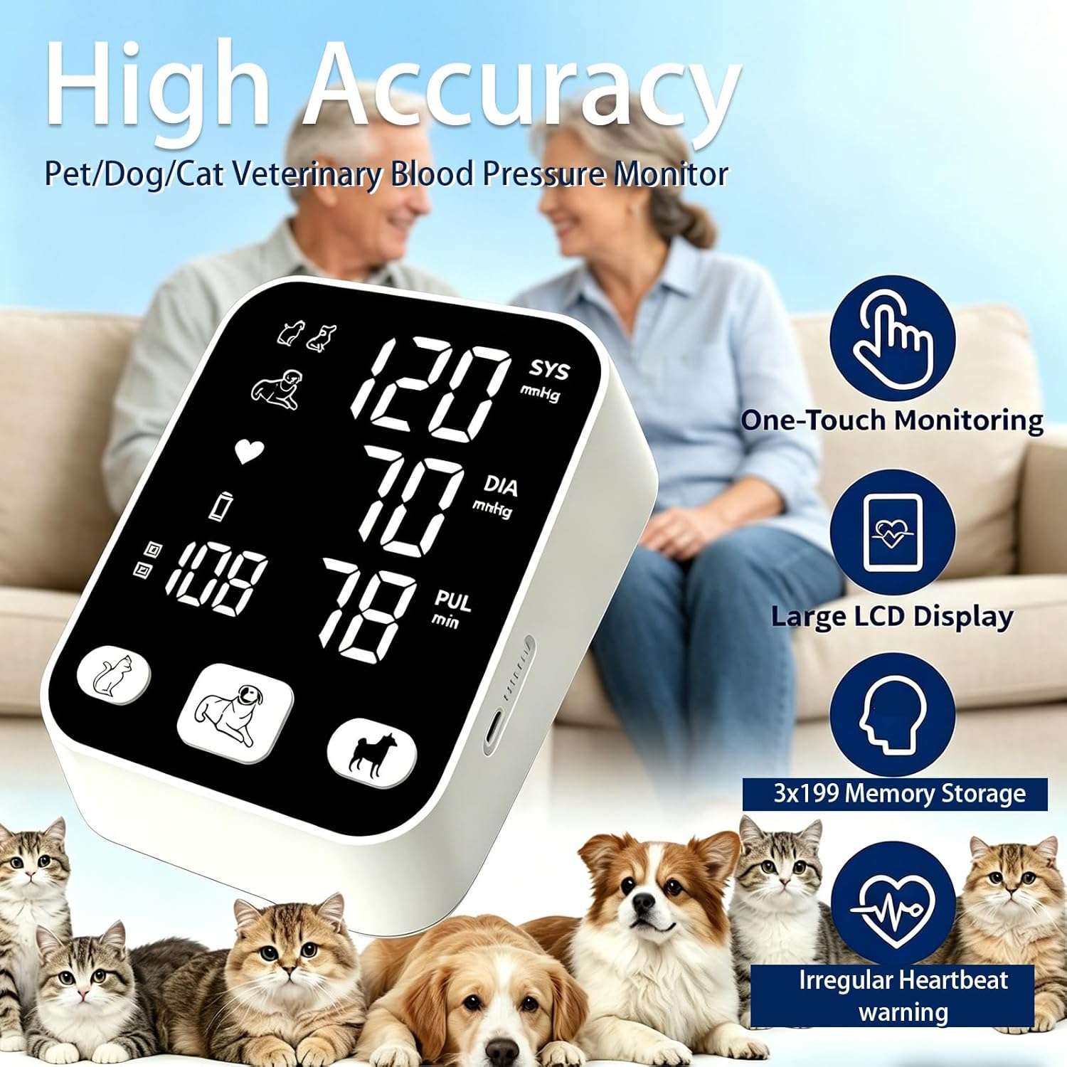 monitor de presion arterial veterinario lbo con pantalla extra grande alerta cardiaca y tres brazaletes ideal para chile
