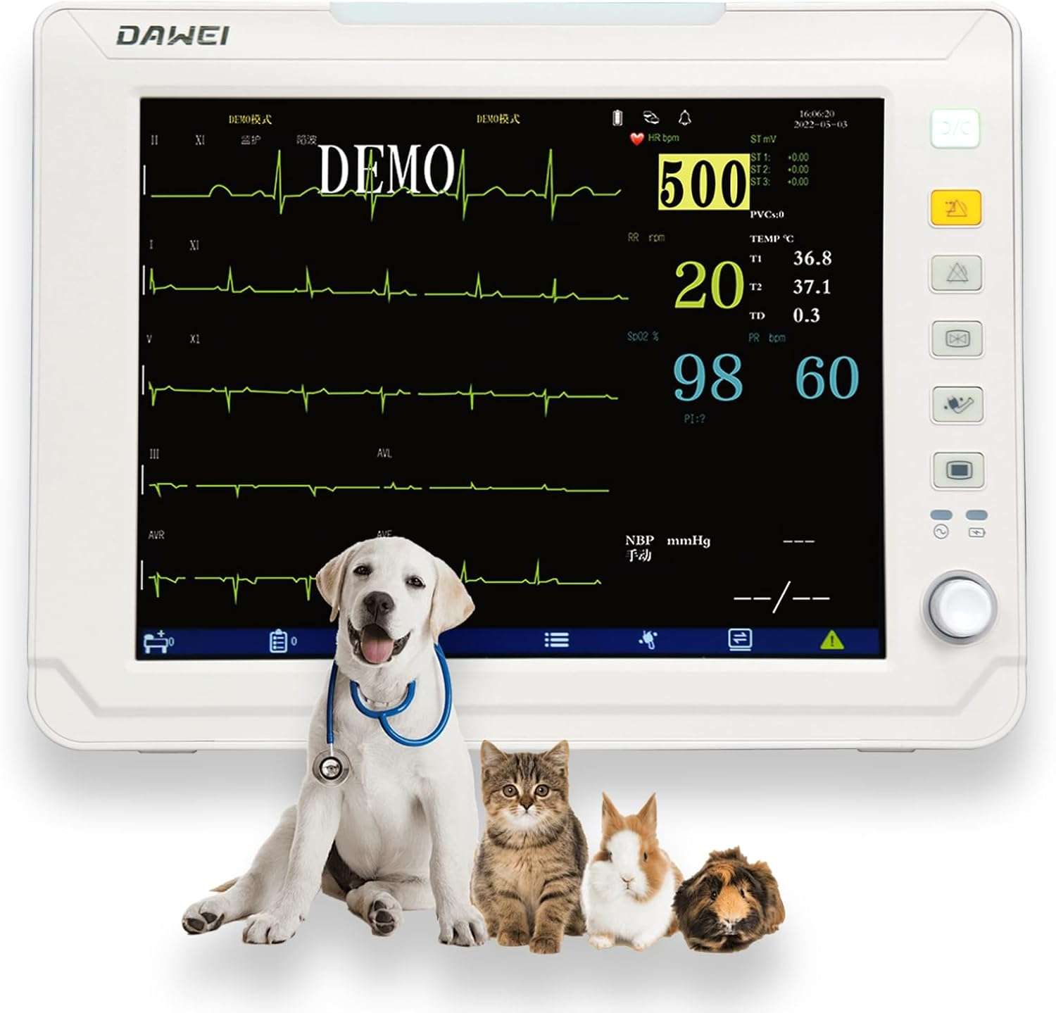 monitor de signos vitales veterinario hm10 con pantalla de 30.73 centimetros para perros y gatos ideal para chile