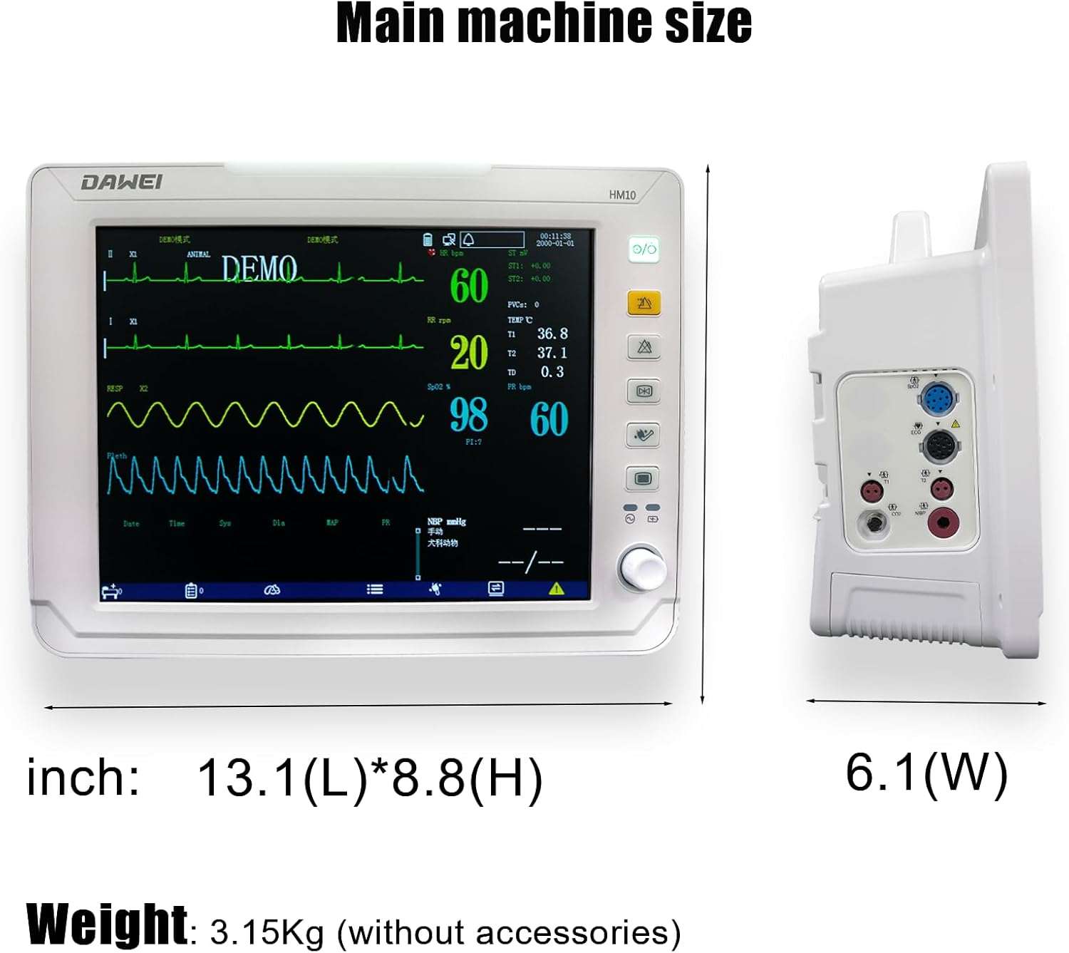 monitor de signos vitales veterinario hm10 con pantalla de 30.73 centimetros para perros y gatos ideal para chile