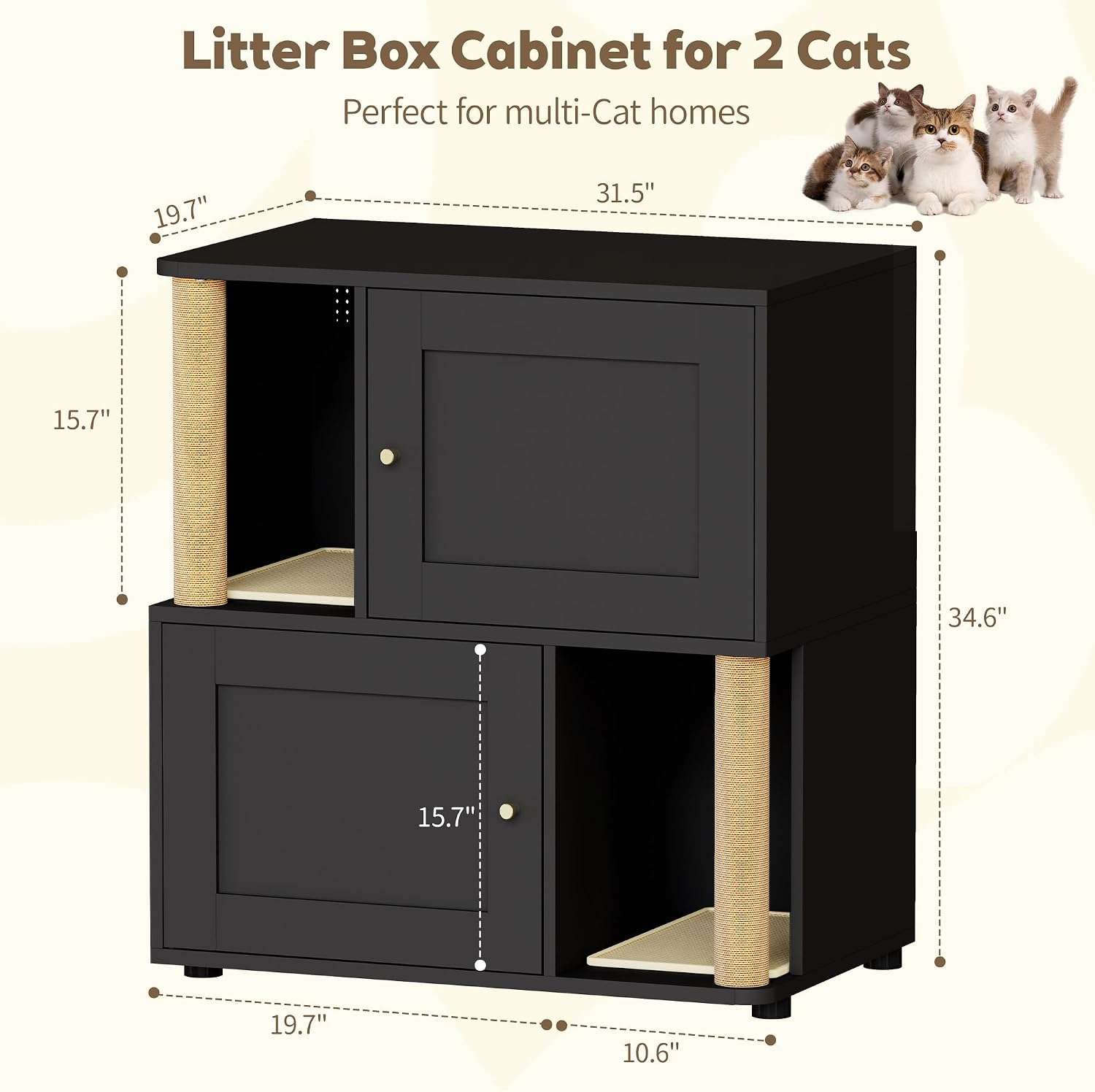 mueble arenero doble oculto para dos gatos con poste rascador puertas anchas y diseño a prueba de perros
