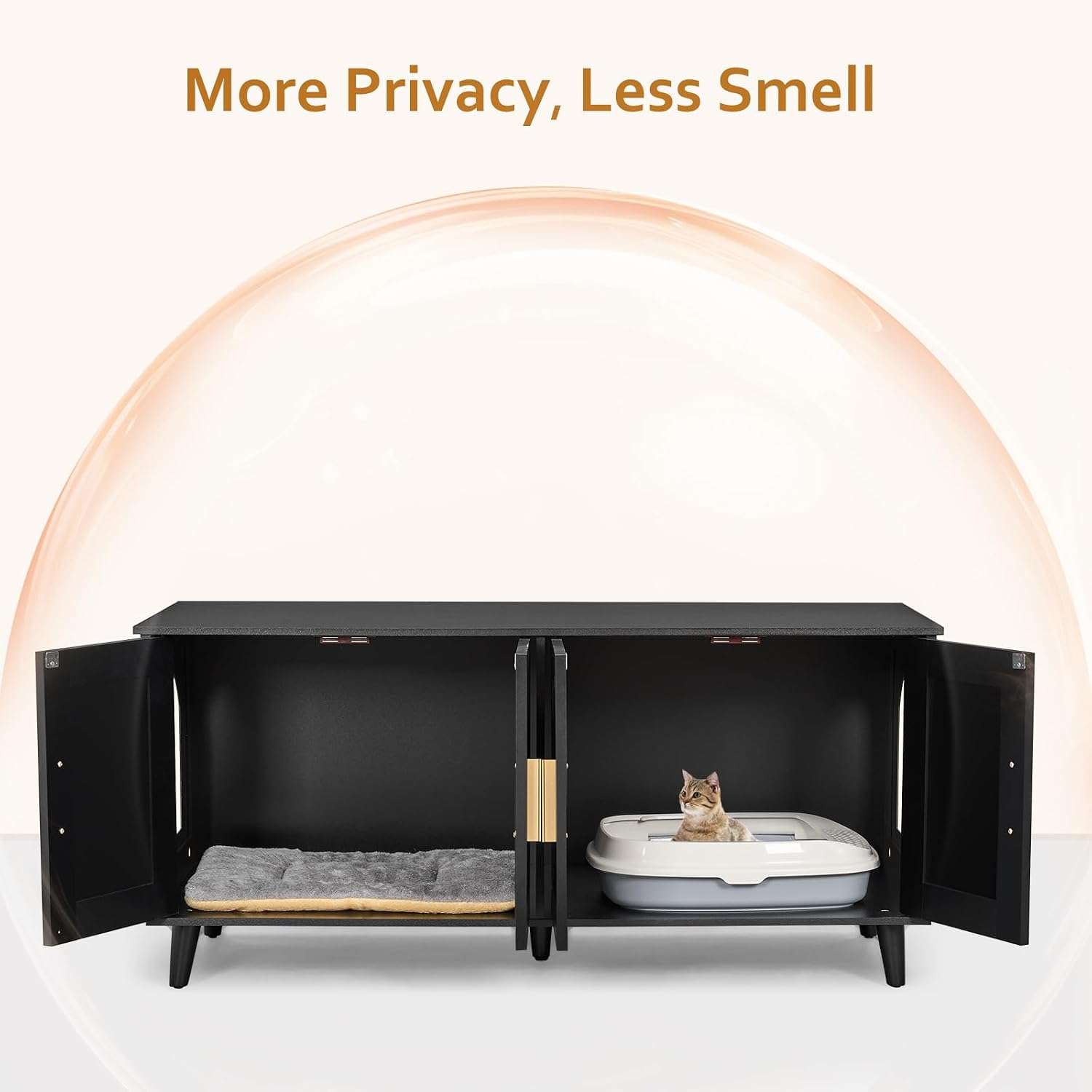 mueble arenero oculto doble para gatos Homhedy de ratan y madera con medidas de 119.89 por 50.04 por 55.12 centimetros en chile