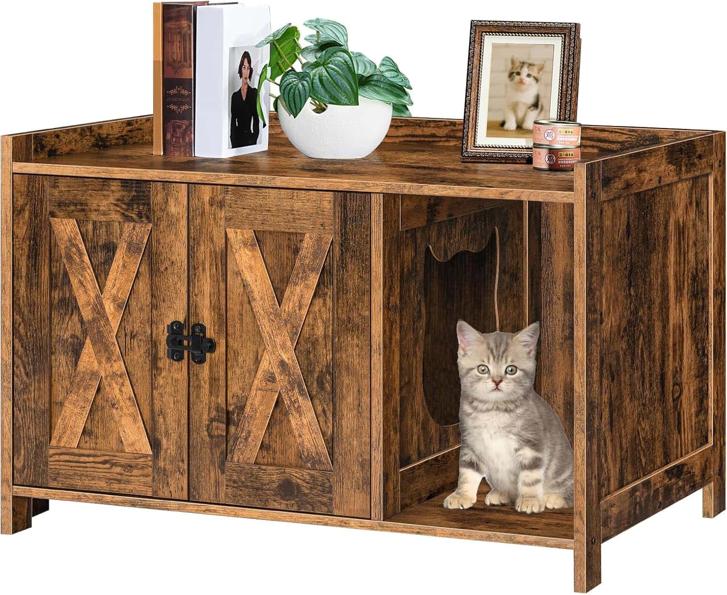 mueble arenero oculto para gatos marca MAHANCRIS de madera con divisor y medidas de 80.01 por 50.04 por 50.04 centimetros en chile