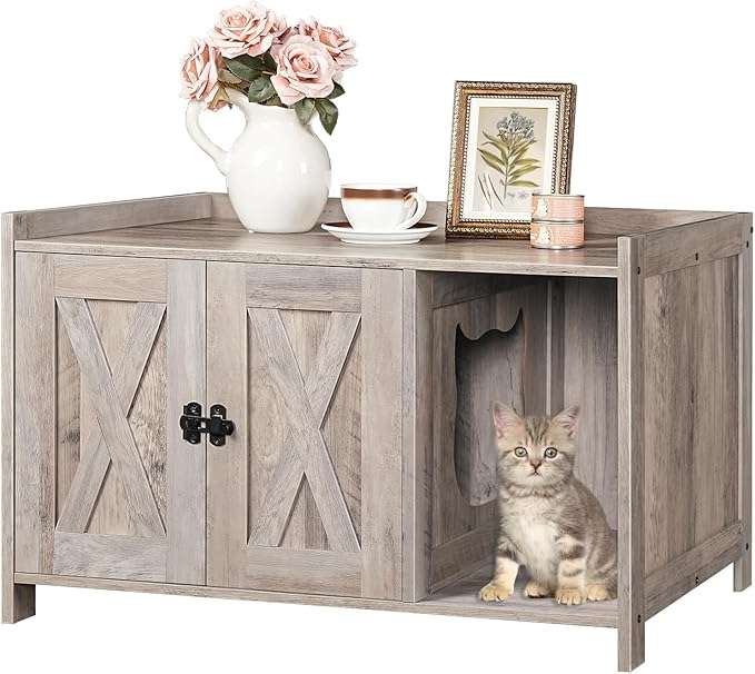 mueble arenero oculto para gatos marca MAHANCRIS de madera con divisor y medidas de 80.01 por 50.04 por 50.04 centimetros en chile