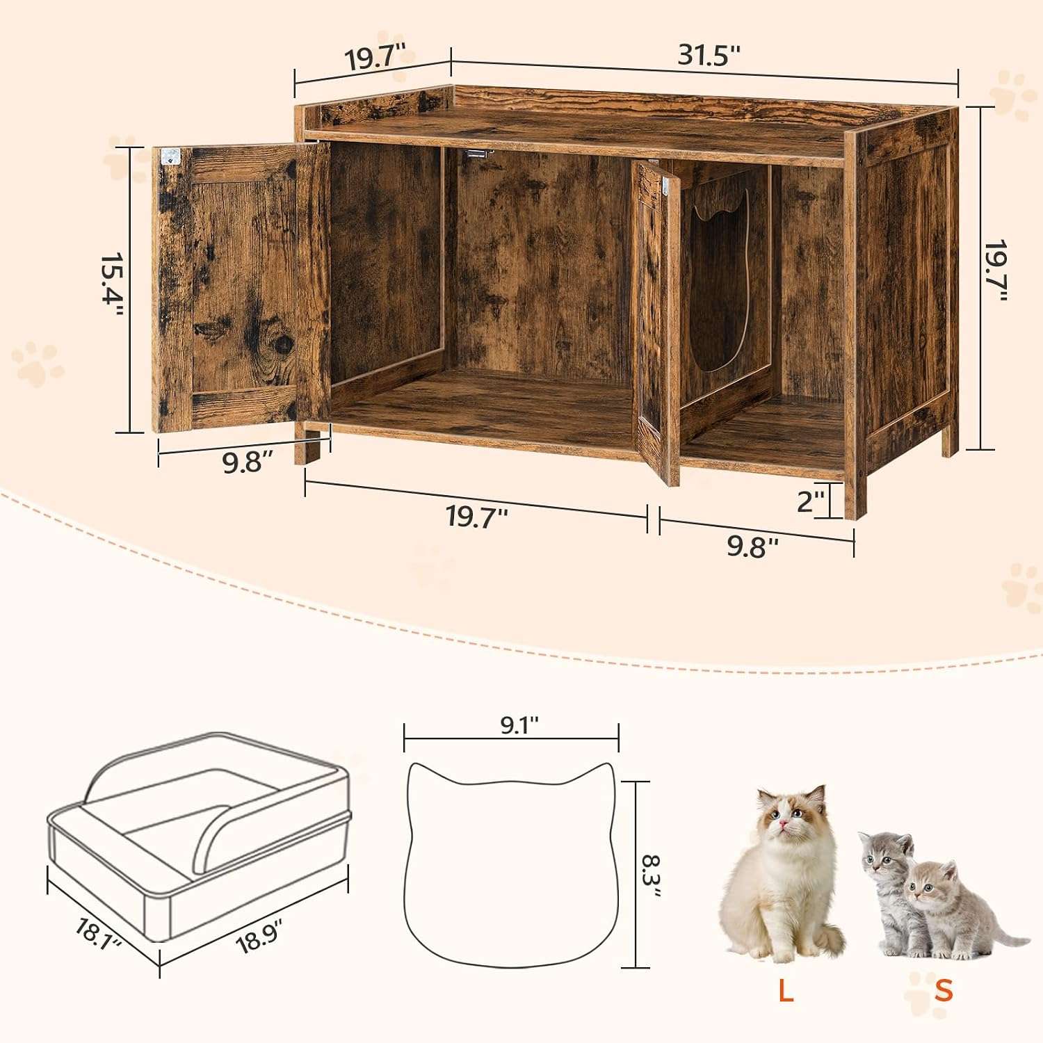 mueble arenero oculto para gatos marca MAHANCRIS de madera con divisor y medidas de 80.01 por 50.04 por 50.04 centimetros en chile