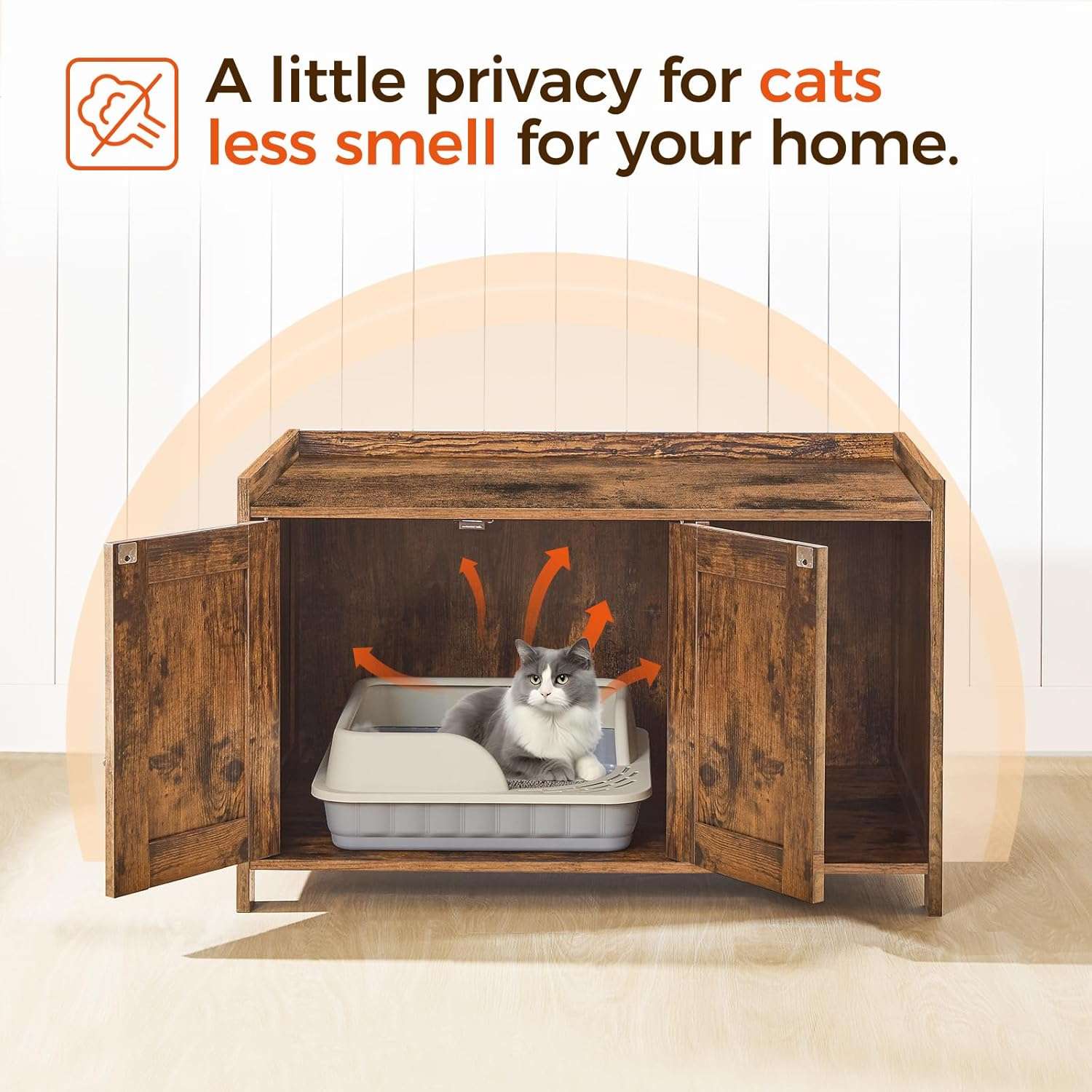 mueble arenero oculto para gatos marca MAHANCRIS de madera con divisor y medidas de 80.01 por 50.04 por 50.04 centimetros en chile