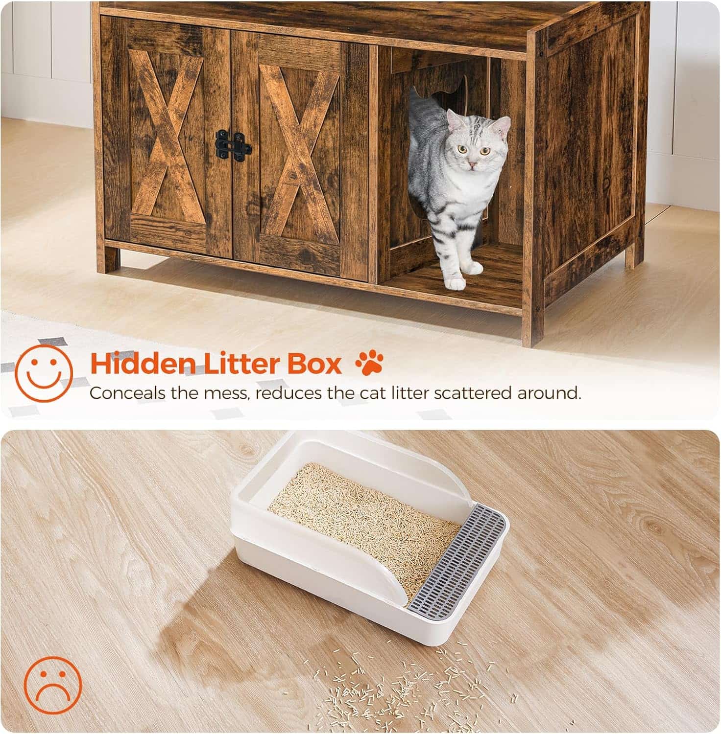mueble arenero oculto para gatos marca MAHANCRIS de madera con divisor y medidas de 80.01 por 50.04 por 50.04 centimetros en chile