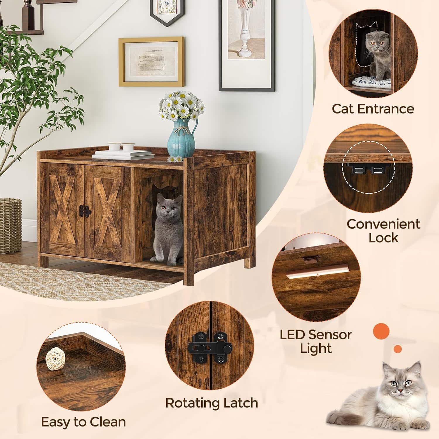 mueble arenero oculto para gatos marca MAHANCRIS de madera con divisor y medidas de 80.01 por 50.04 por 50.04 centimetros en chile