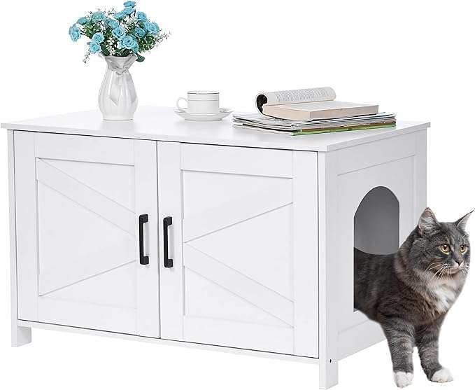 mueble arenero oculto para gatos Homhedy de madera negro estilo puerta de granero con medidas de 80.01 por 50.04 por 50.04 centimetros en chile