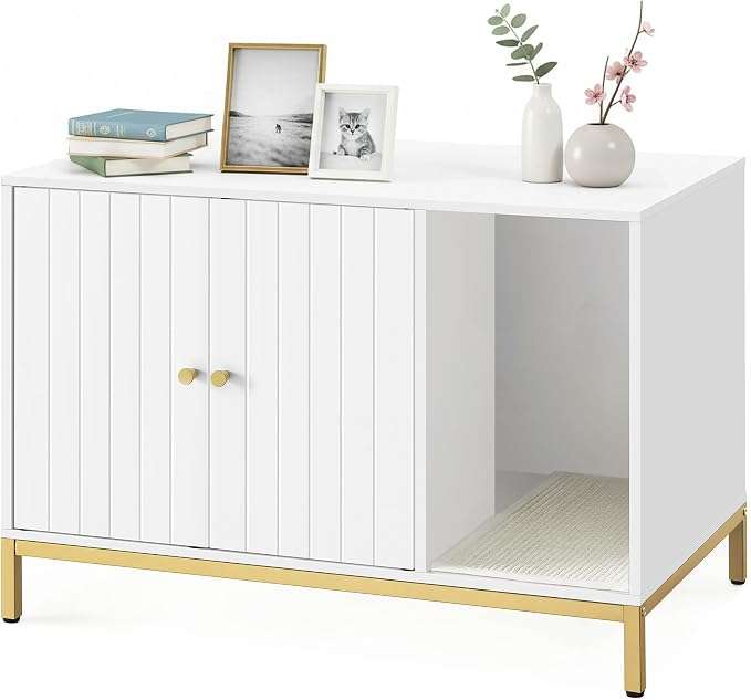 Mueble Arenero Oculto Gatos Negro y Dorado 80x50x55 cm - Imagen 11