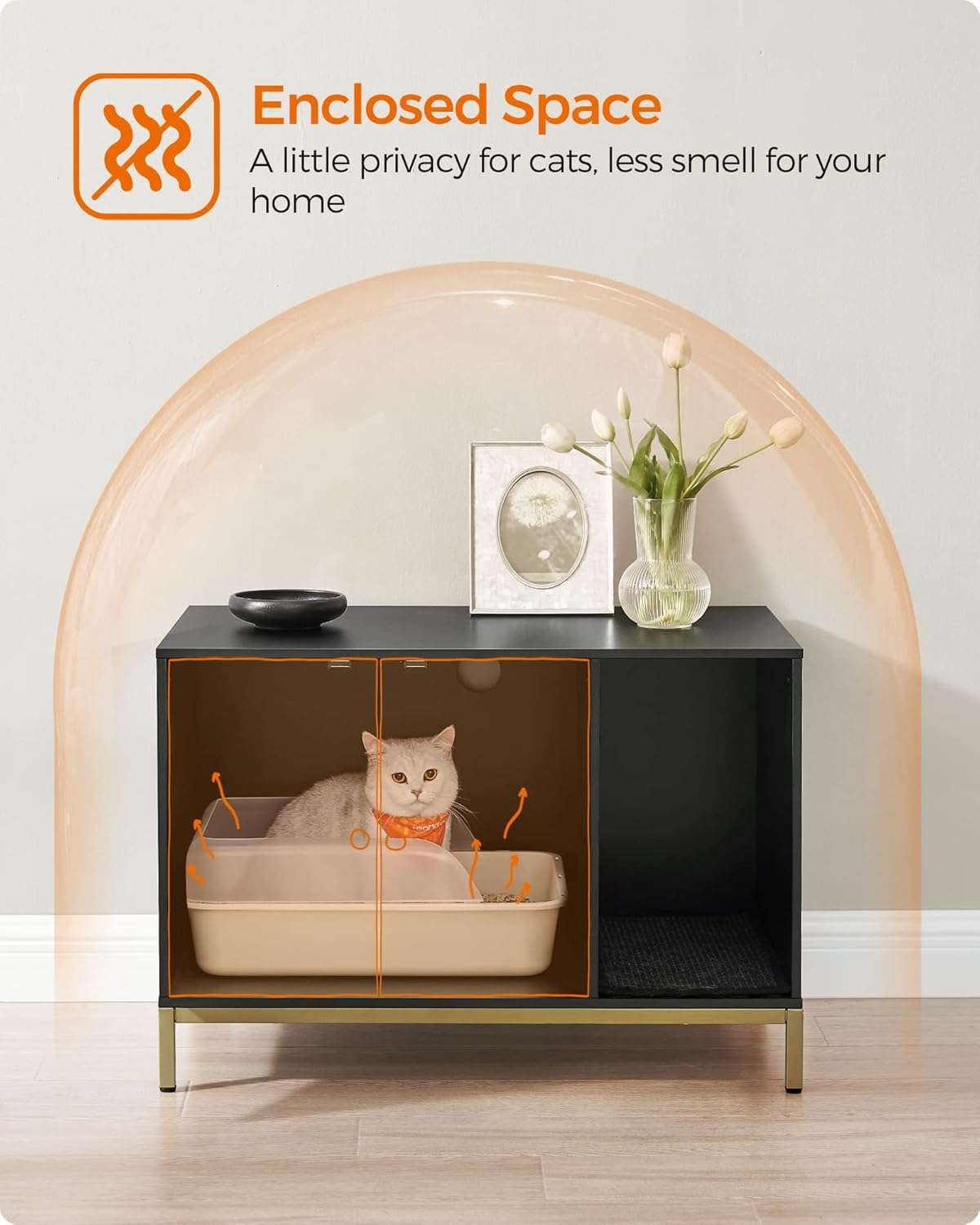 Mueble Arenero Oculto Gatos Negro y Dorado 80x50x55 cm - Imagen 8