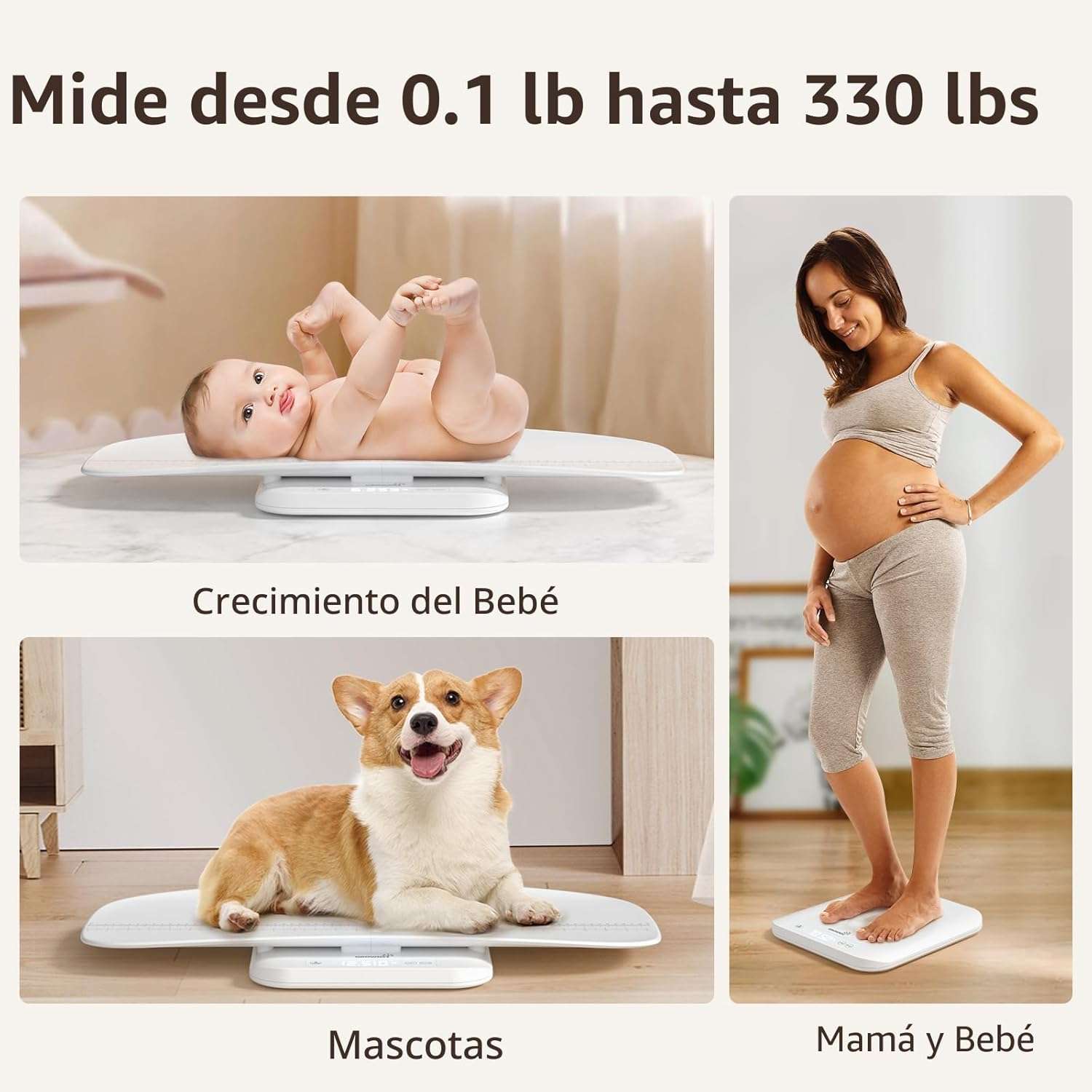 pesa digital multifuncional para bebes y mascotas con capacidad de 150 kilos y 69 centimetros ideal para chile
