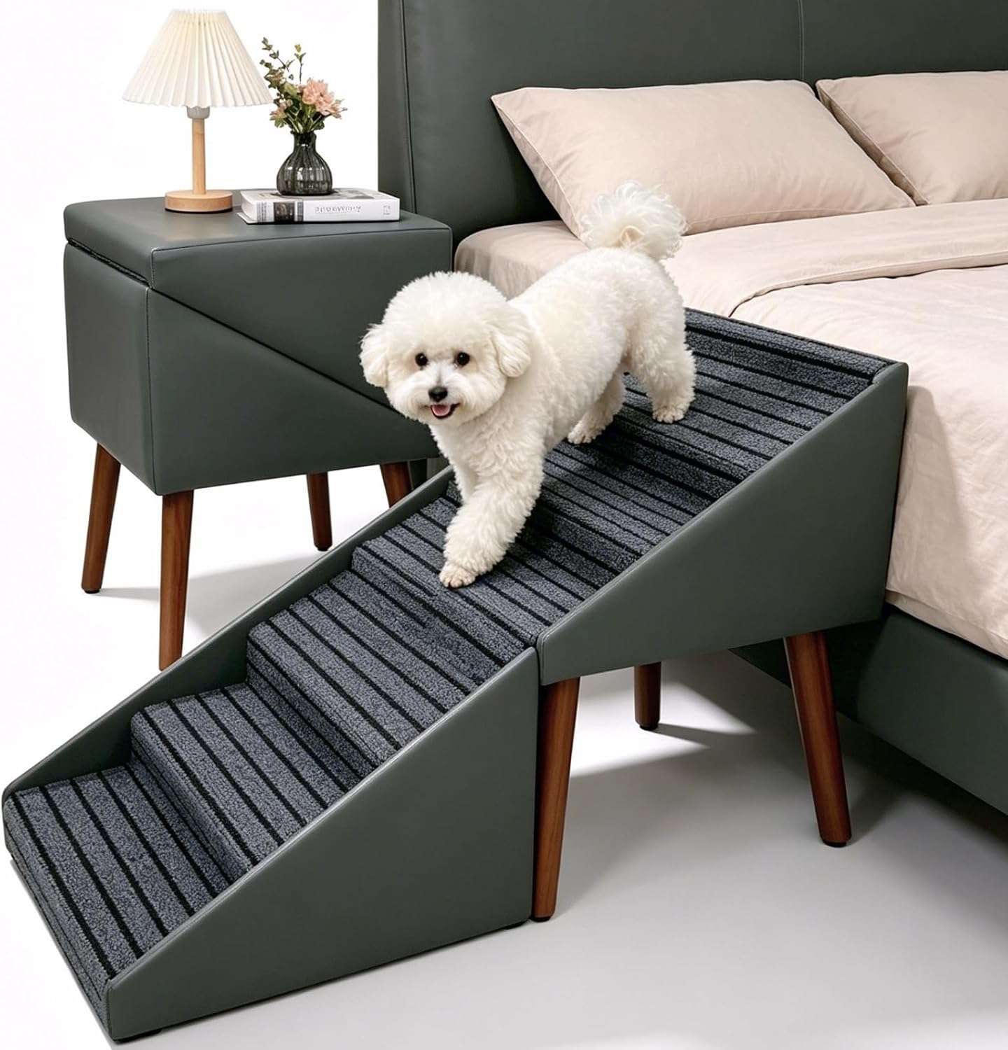 escalera plegable de cuero para perros con seis peldaños y altura de 57.15 centimetros