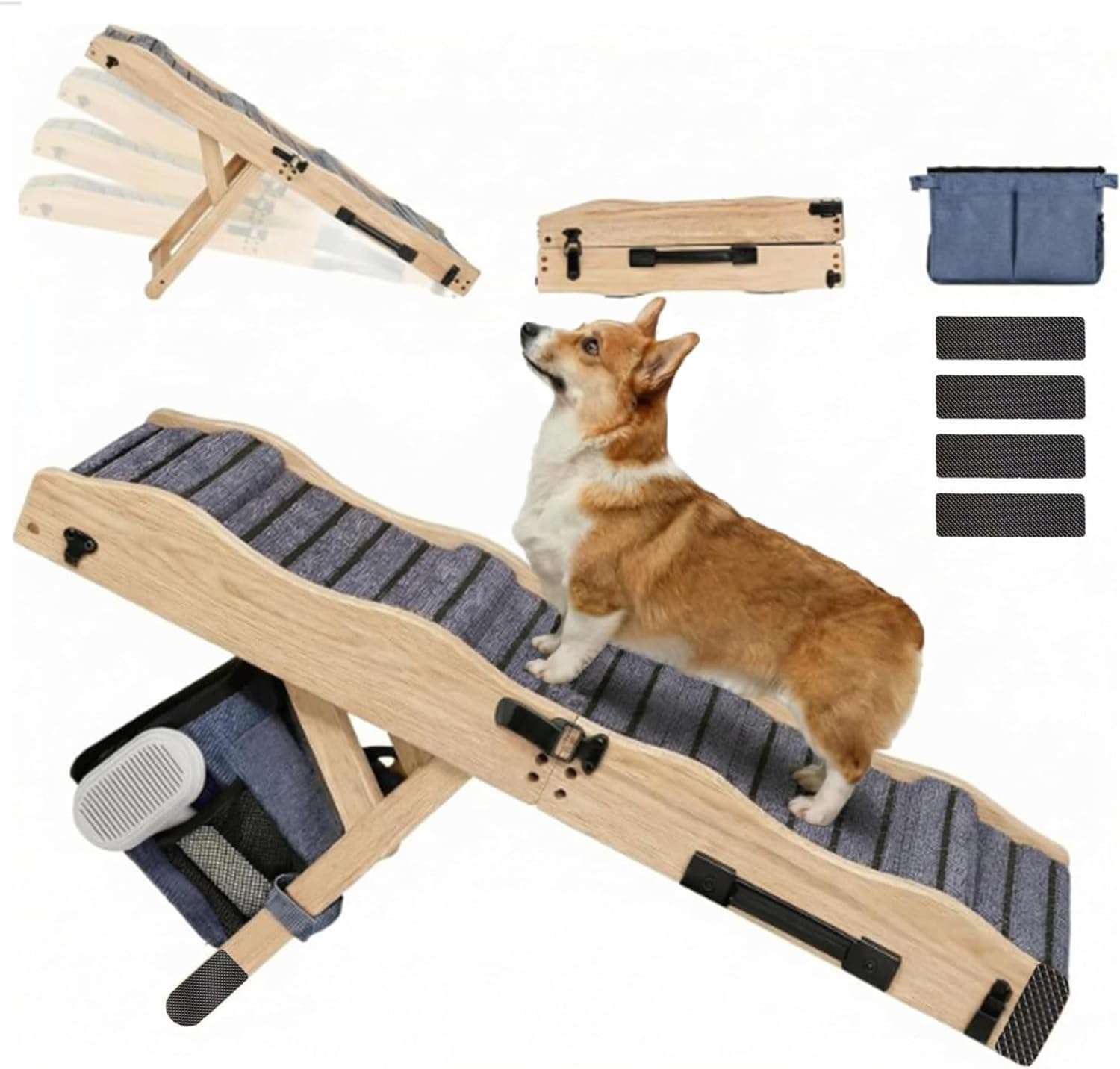 rampa de madera ajustable y plegable para perros con superficie antideslizante soporte de 90.72 kilogramos y largo de 83.82 centimetros
