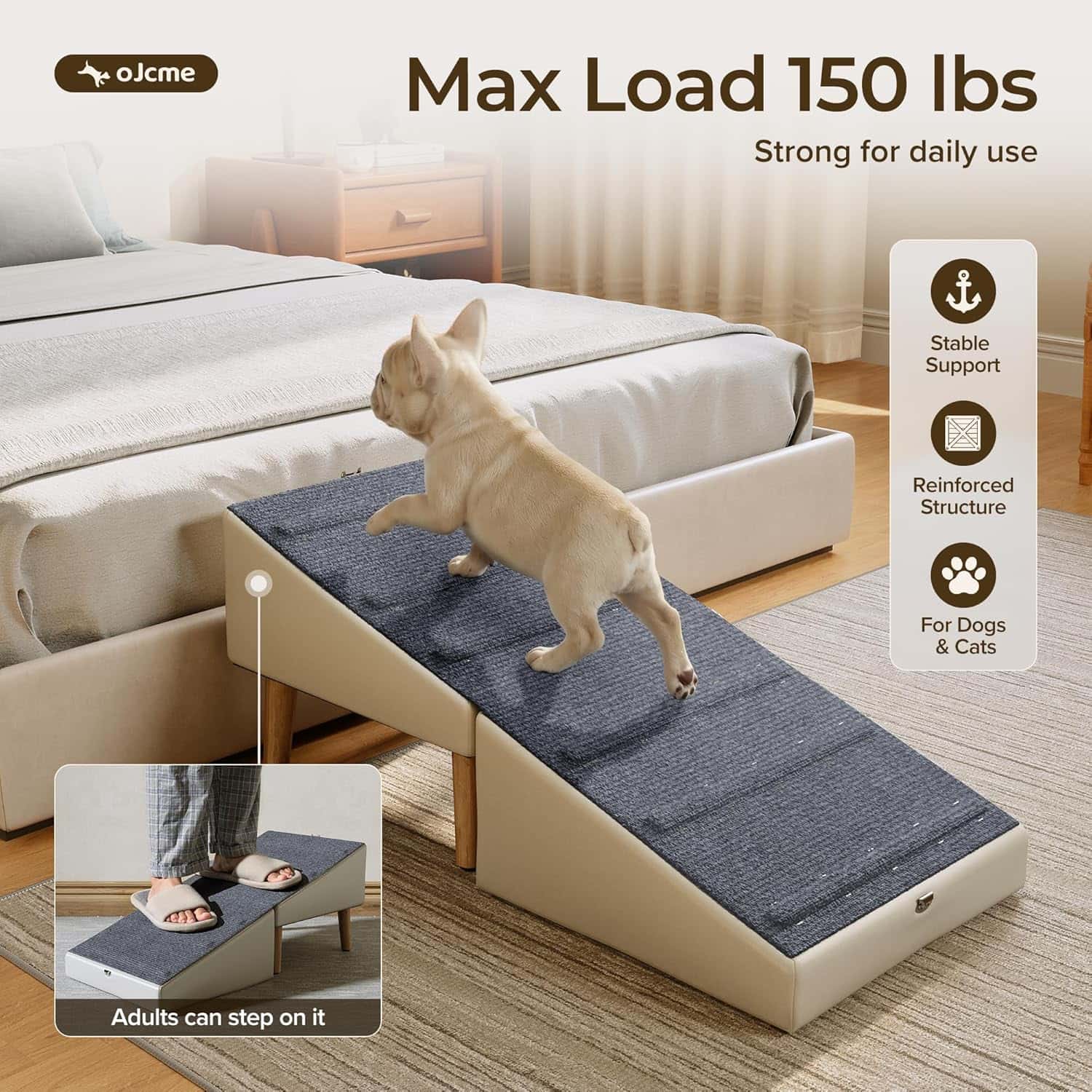 rampa y puff plegable para perros con superficie de tela antideslizante y ancho de 39.88 centimetros