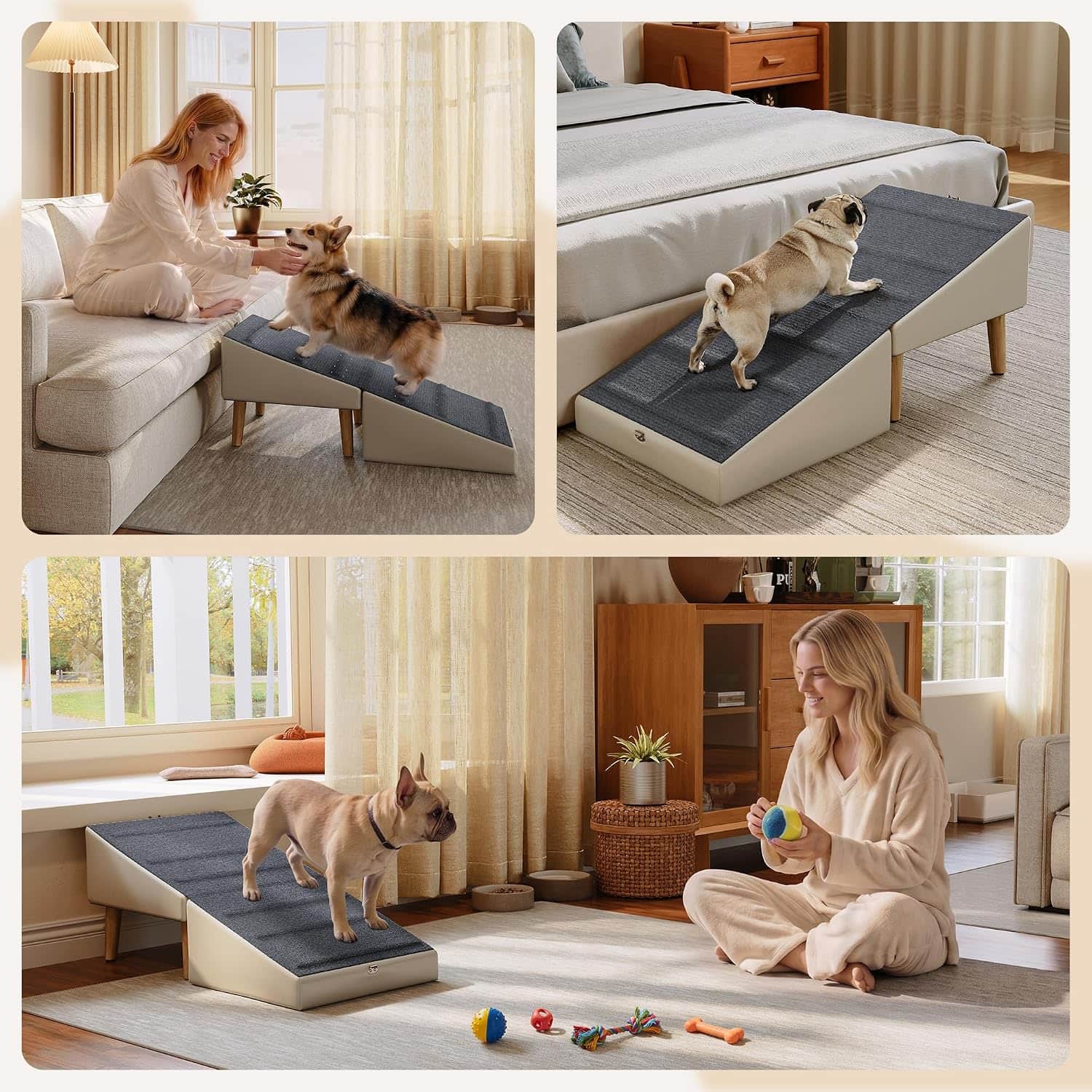rampa y puff plegable para perros con superficie de tela antideslizante y ancho de 39.88 centimetros