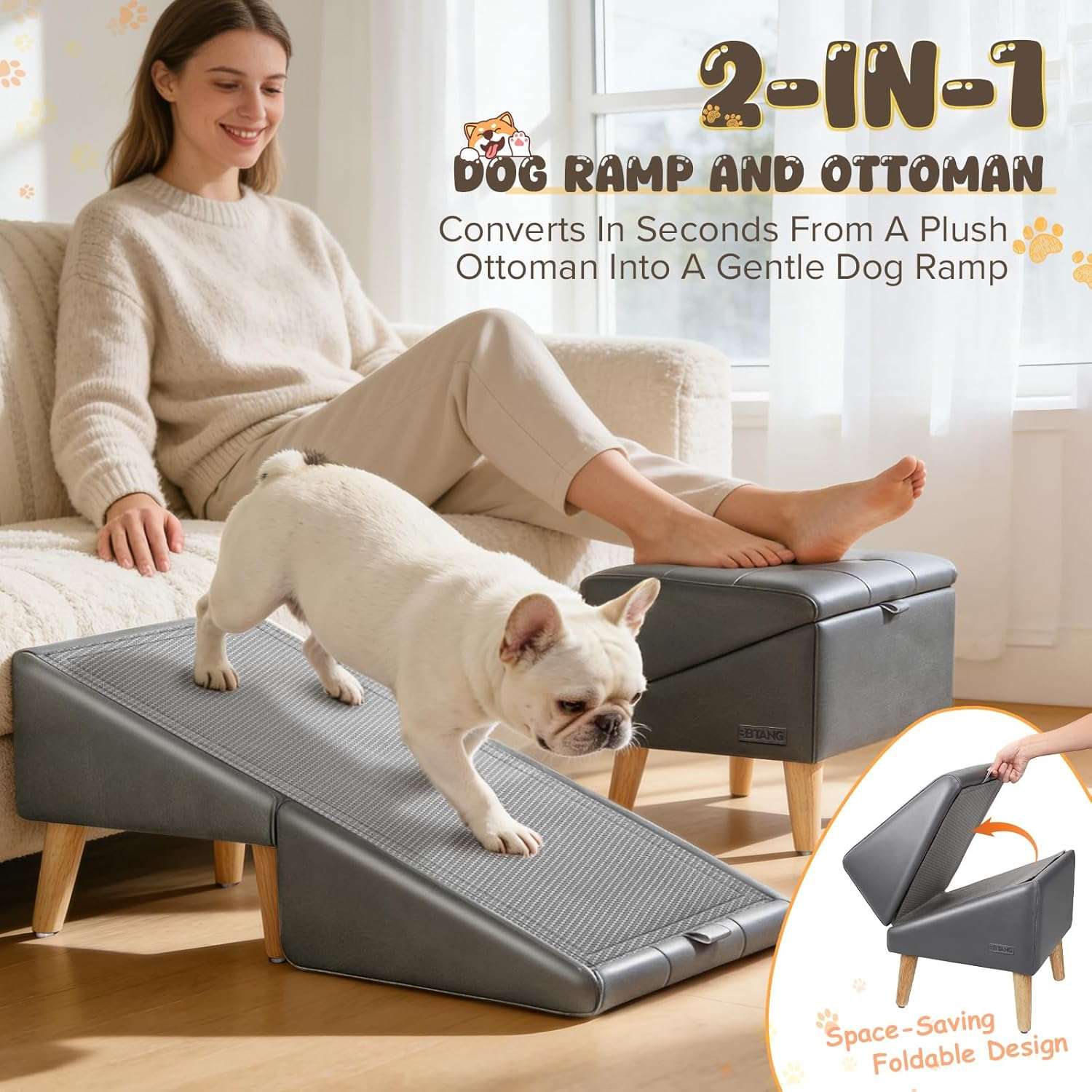 rampa y puff plegable para perros con altura de 40.64 centimetros y superficie antideslizante
