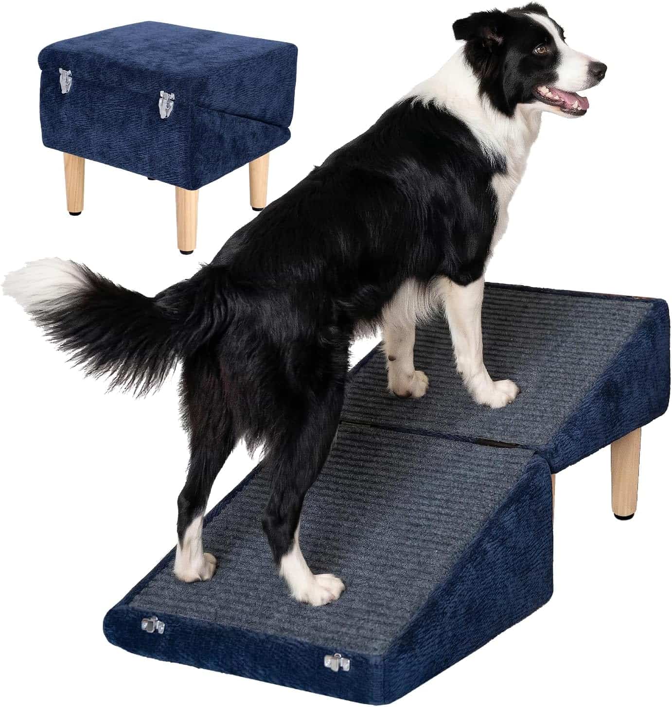 rampa tres en uno para perros con almacenamiento oculto diseño antideslizante y medidas de 48.01 por 44.96 por 48.01 centimetros