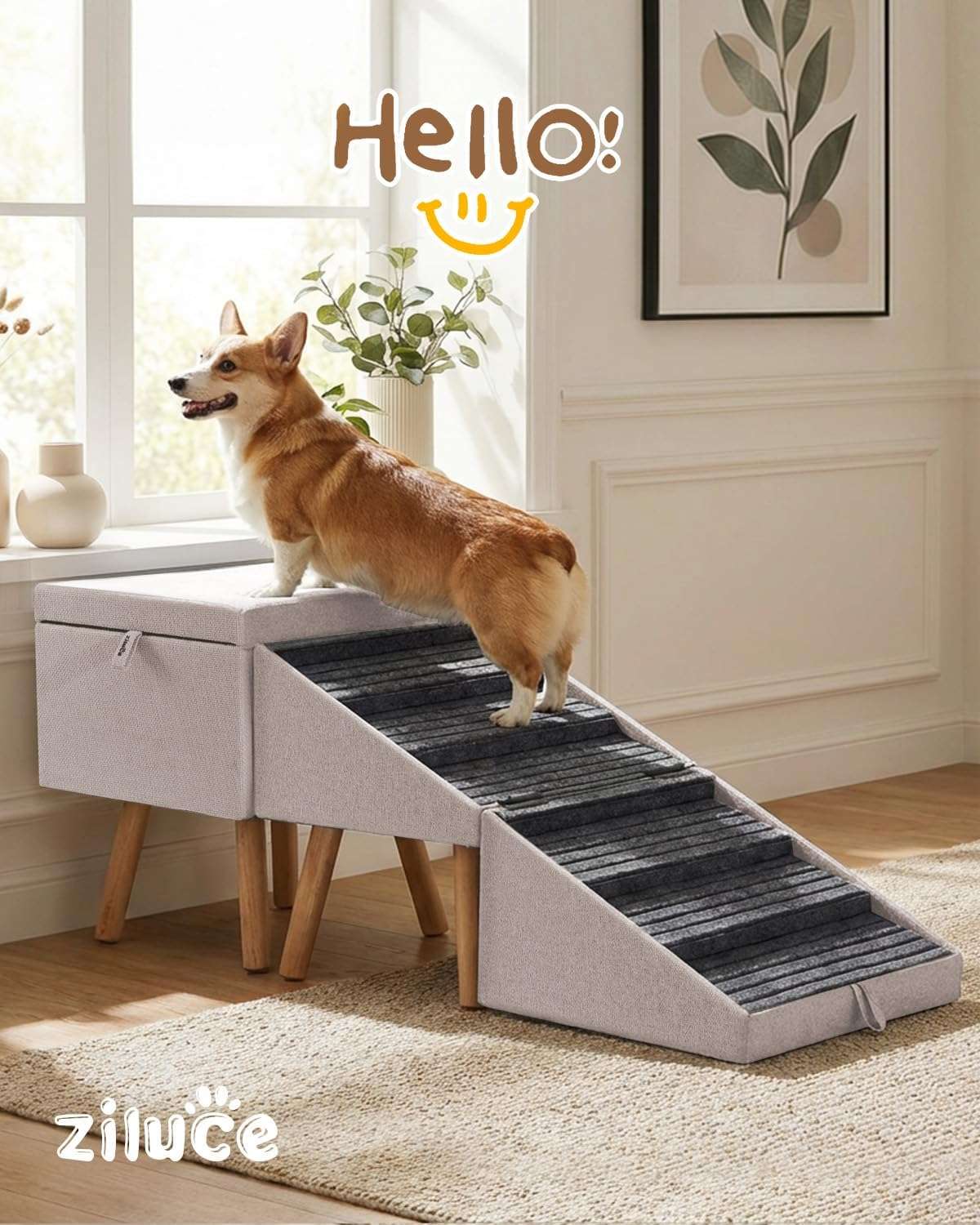 Rampa Escalones Mascotas Madera Puff 53x60 cm hasta 81 kg - Imagen 3