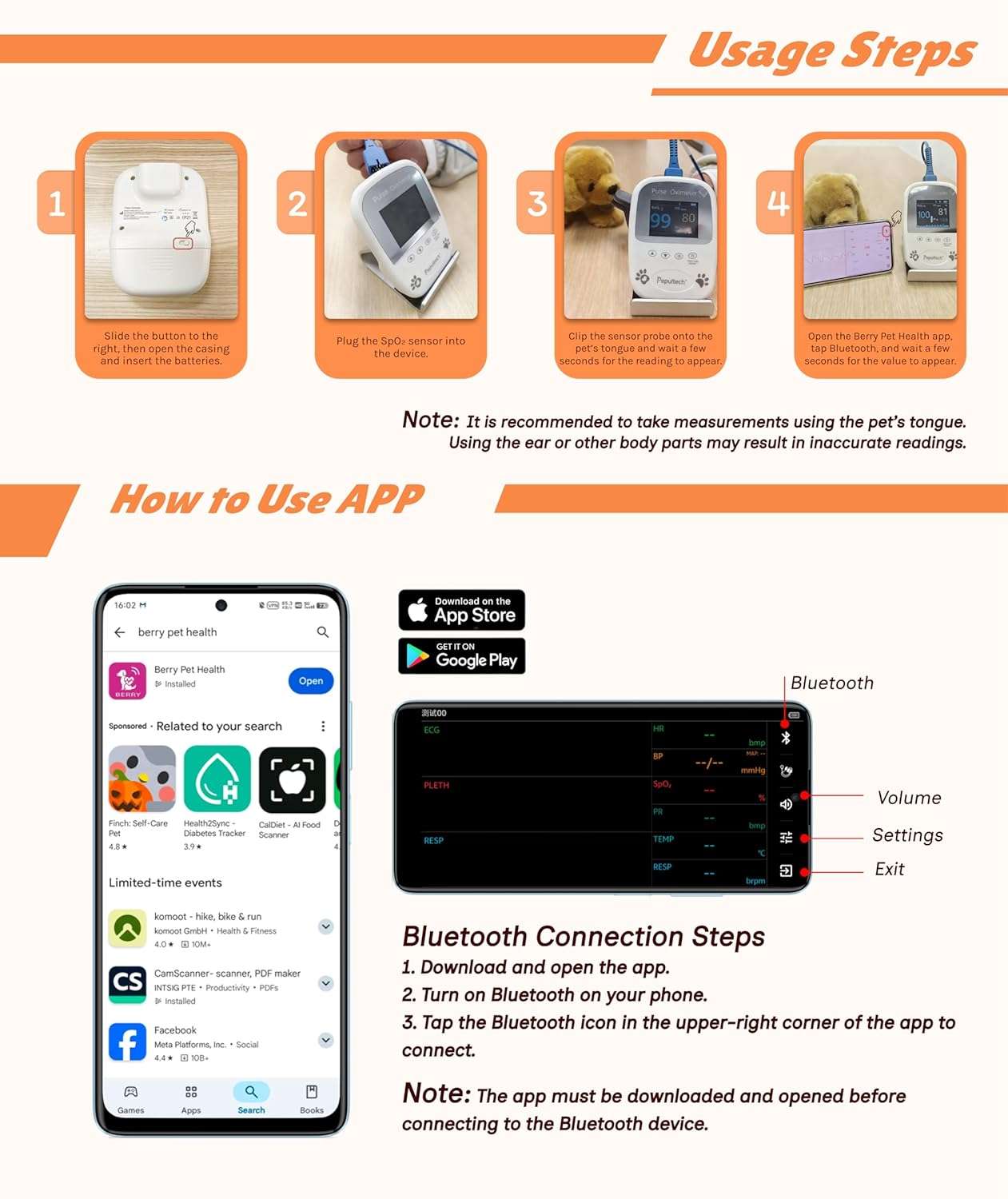 oximetro veterinario portatil con bluetooth y sonda de lengua para medir oxigeno y pulso ideal para chile