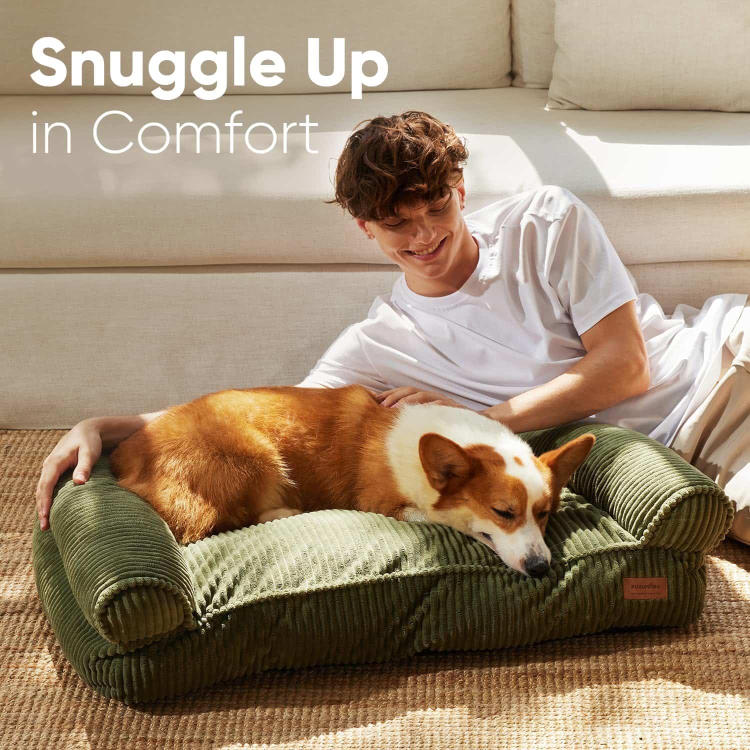 sofa ortopedico impermeable para perros y gatos FUKUMARU de pana con medidas de 71.12 centimetros