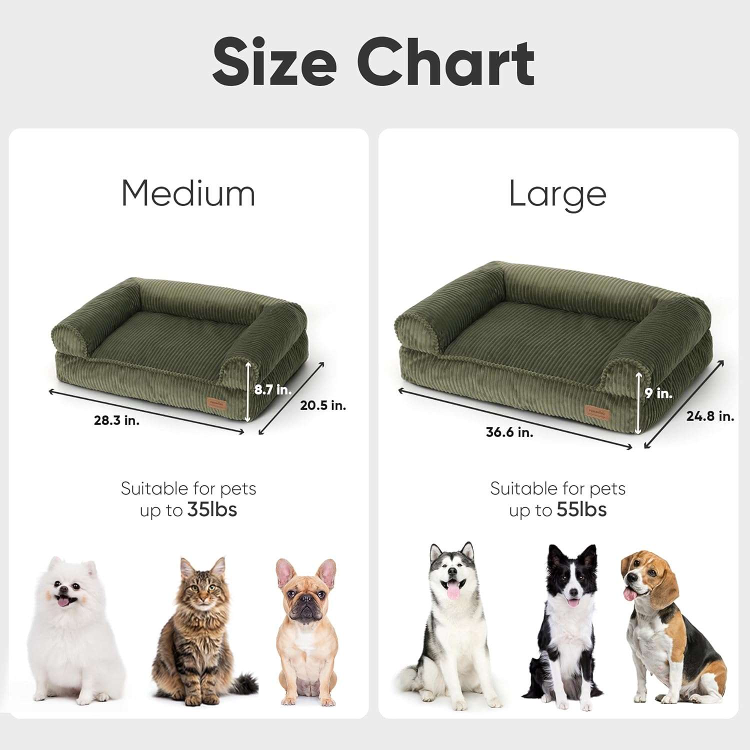 sofa ortopedico impermeable para perros y gatos FUKUMARU de pana con medidas de 71.12 centimetros