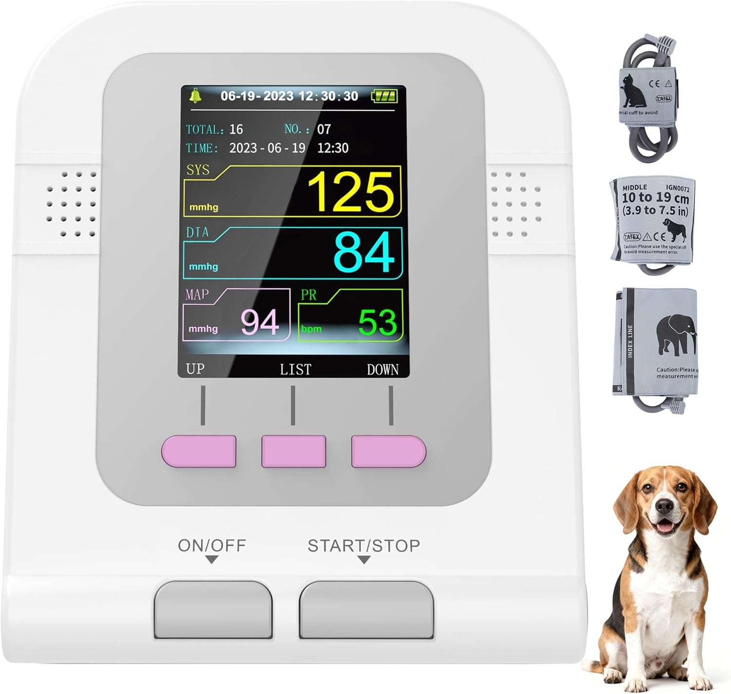 monitor de presion arterial veterinario para perros y gatos con pantalla a color y tres brazaletes ideal para chile