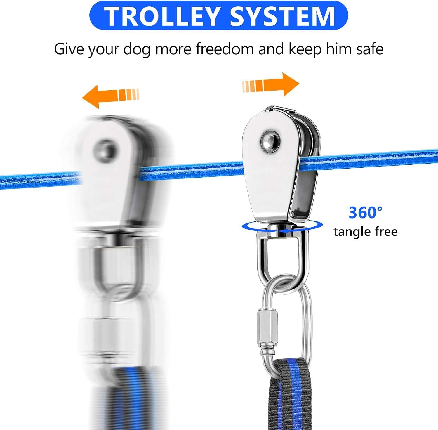 tirolesa aerea para perros de 1524 centimetros con polea elastica de 304.80 centimetros ideal para evitar daños en arboles en chile