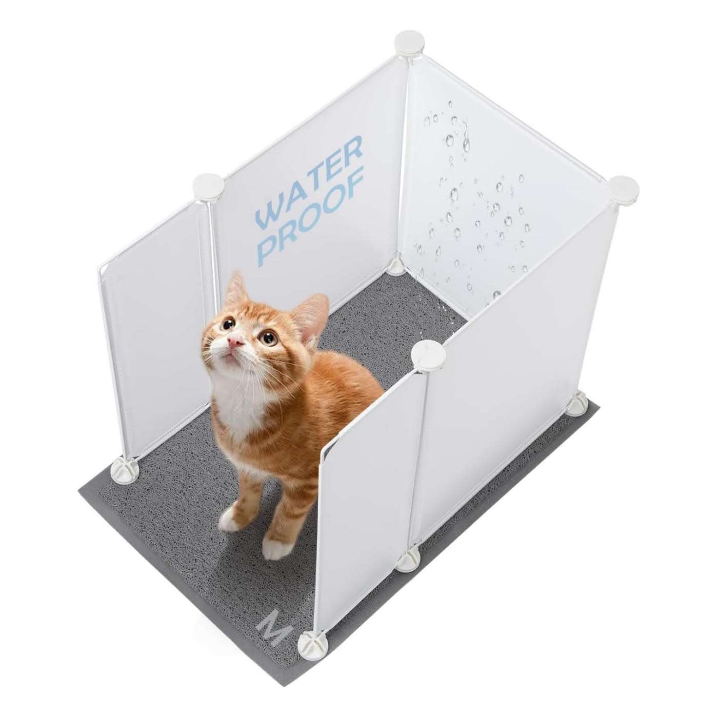 protector contra salpicaduras armable para arenero de gatos con alfombra y medidas de 52.07 por 35.05 por 44.70 centimetros