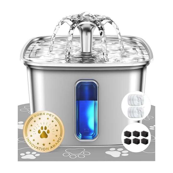 fuente de agua automatica para gatos y perros de acero inoxidable con capacidad de 3.2 litros y luz led