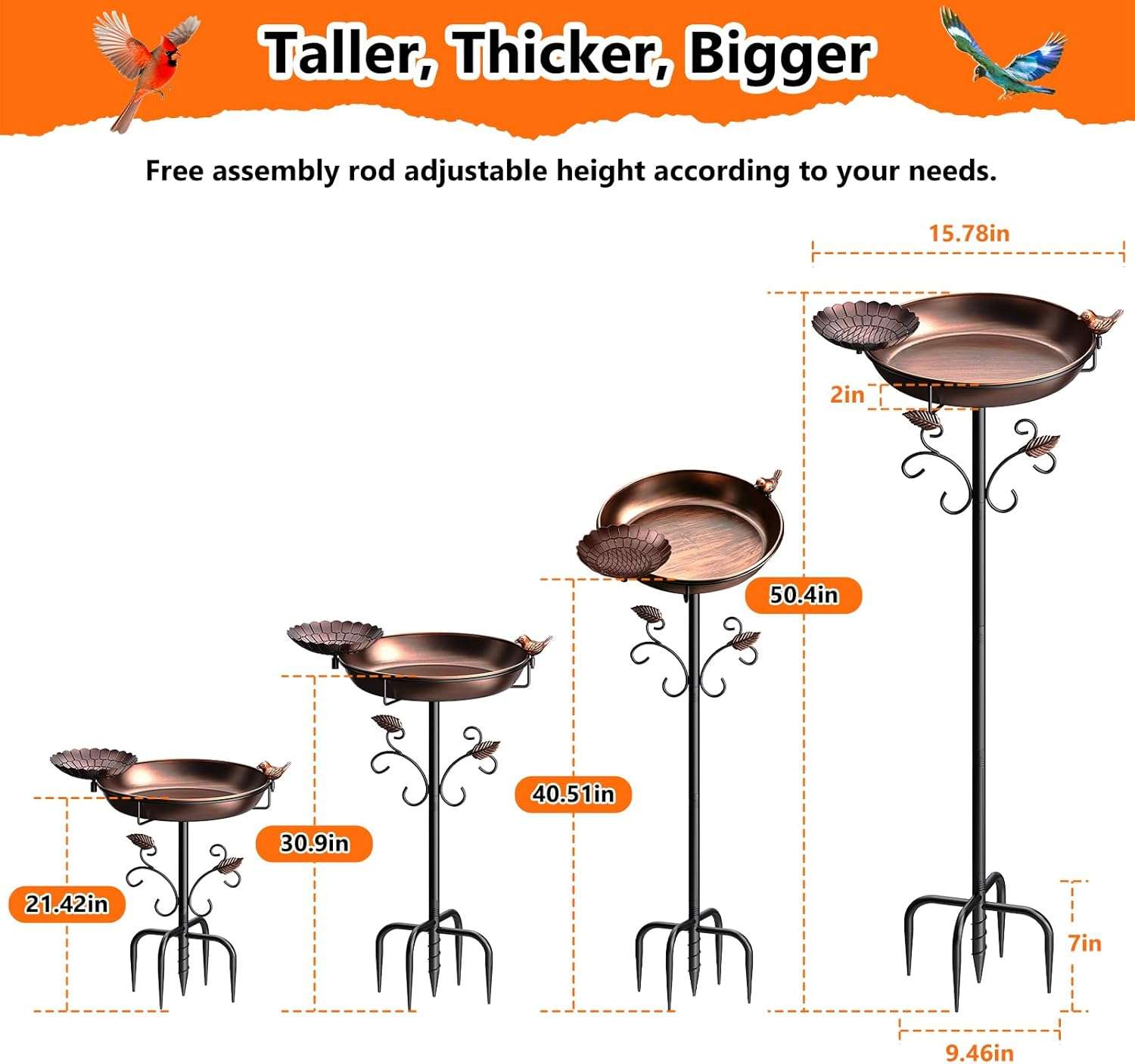 Baño Y Comedero Para Aves De Jardin Base 5 Puntas 128 cm - Imagen 4
