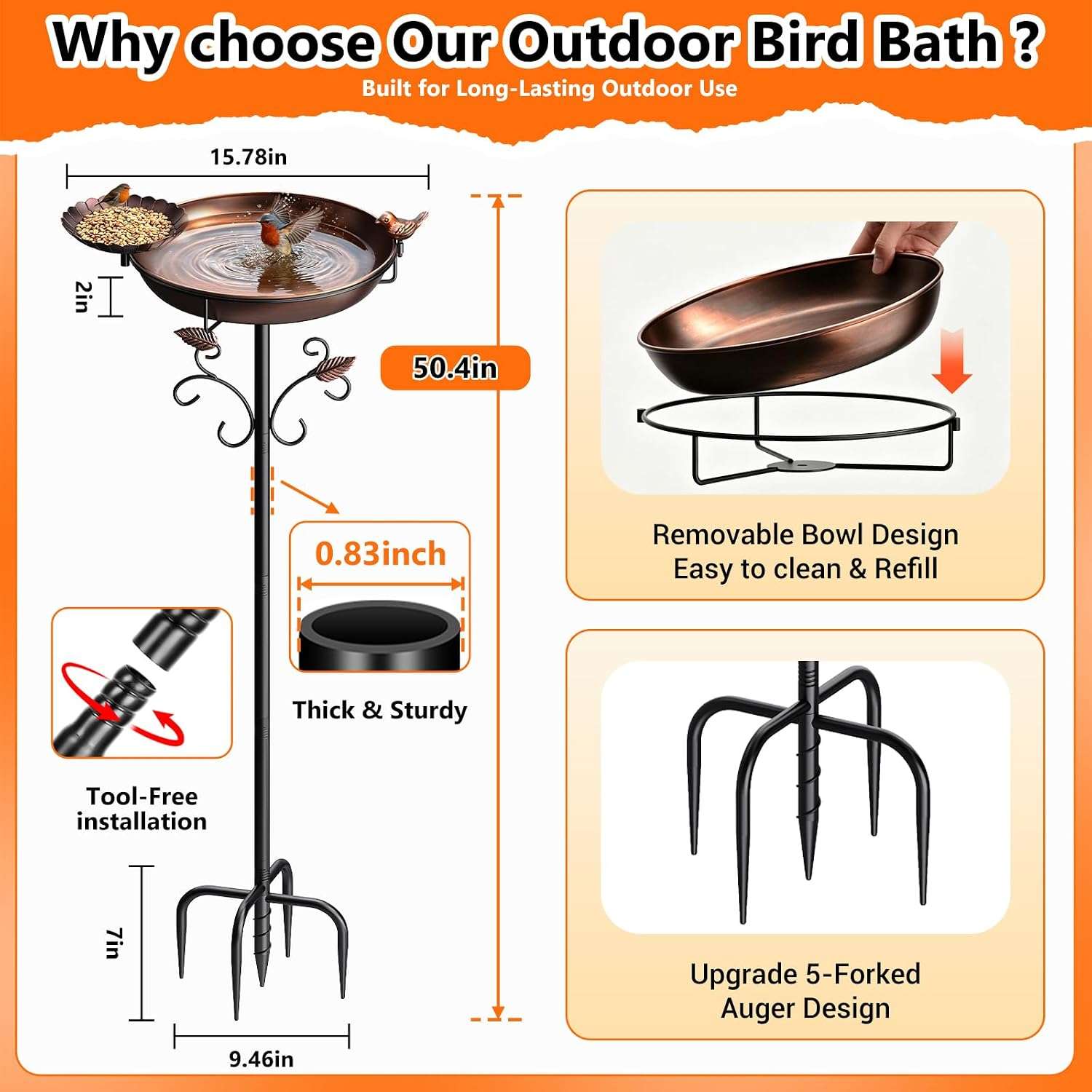Baño Y Comedero Para Aves De Jardin Base 5 Puntas 128 cm - Imagen 3