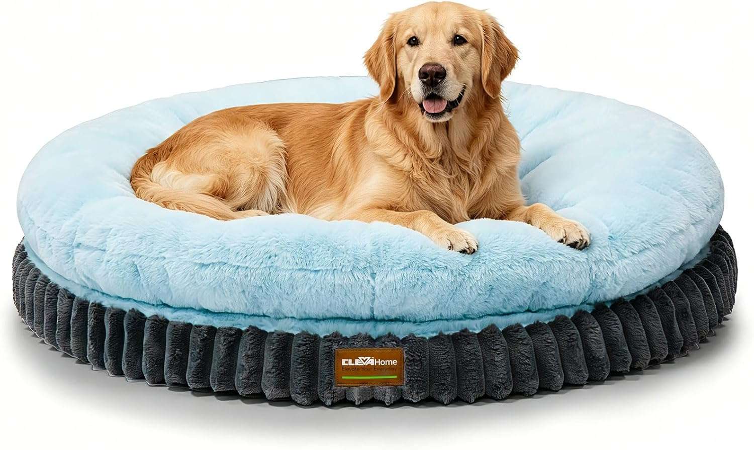 cama ortopedica redonda para perros grandes cleva home de 106 centimetros con funda lavable color azul hielo