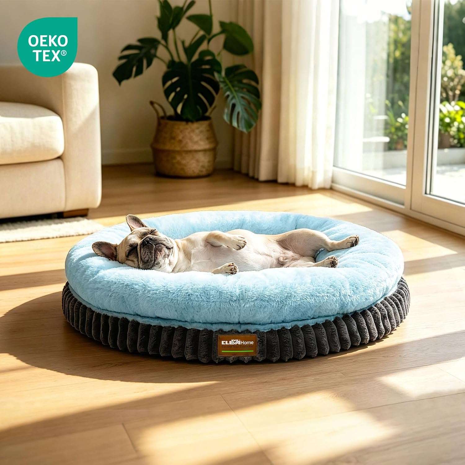 cama ortopedica redonda para perros grandes cleva home de 106 centimetros con funda lavable color azul hielo