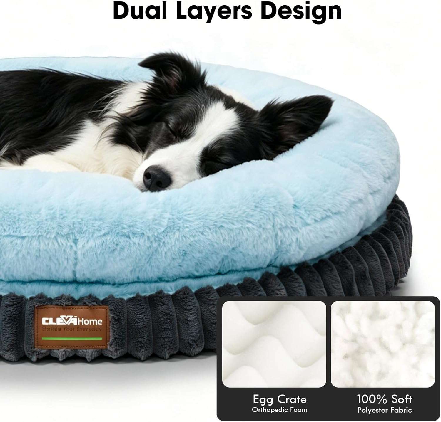 cama ortopedica redonda para perros grandes cleva home de 106 centimetros con funda lavable color azul hielo