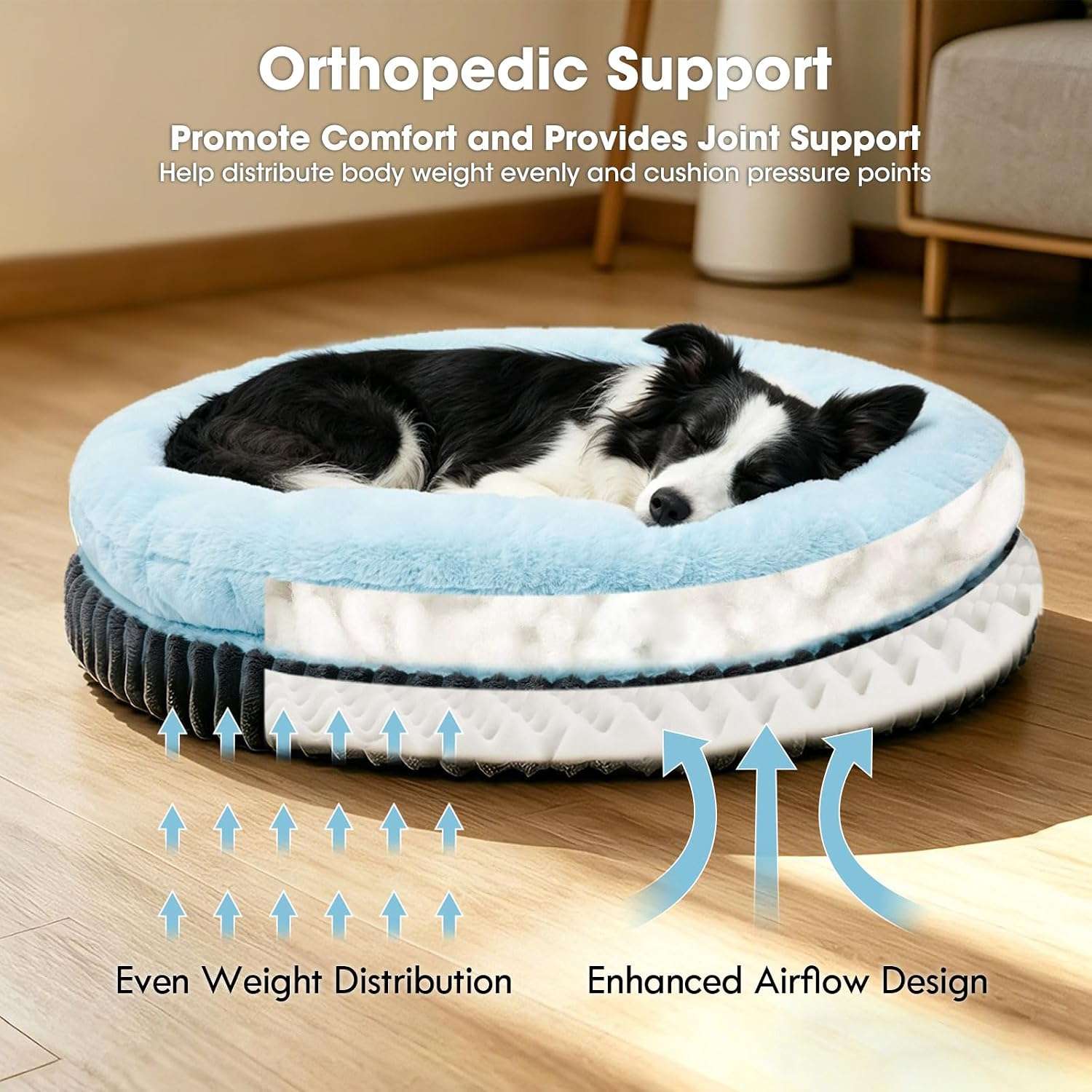 cama ortopedica redonda para perros grandes cleva home de 106 centimetros con funda lavable color azul hielo