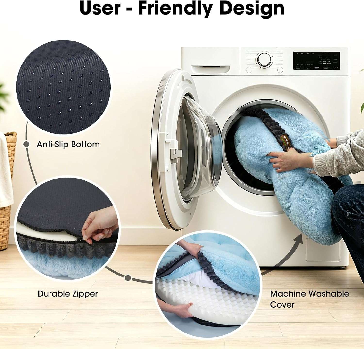 cama ortopedica redonda para perros grandes cleva home de 106 centimetros con funda lavable color azul hielo