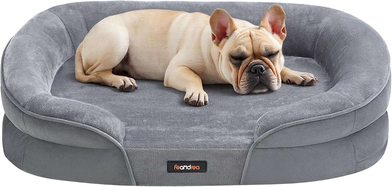 cama ortopedica para perros medianos feandrea de 76 centimetros con bordes elevados y funda lavable