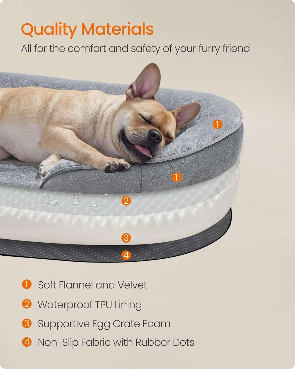 cama ortopedica para perros medianos feandrea de 76 centimetros con bordes elevados y funda lavable