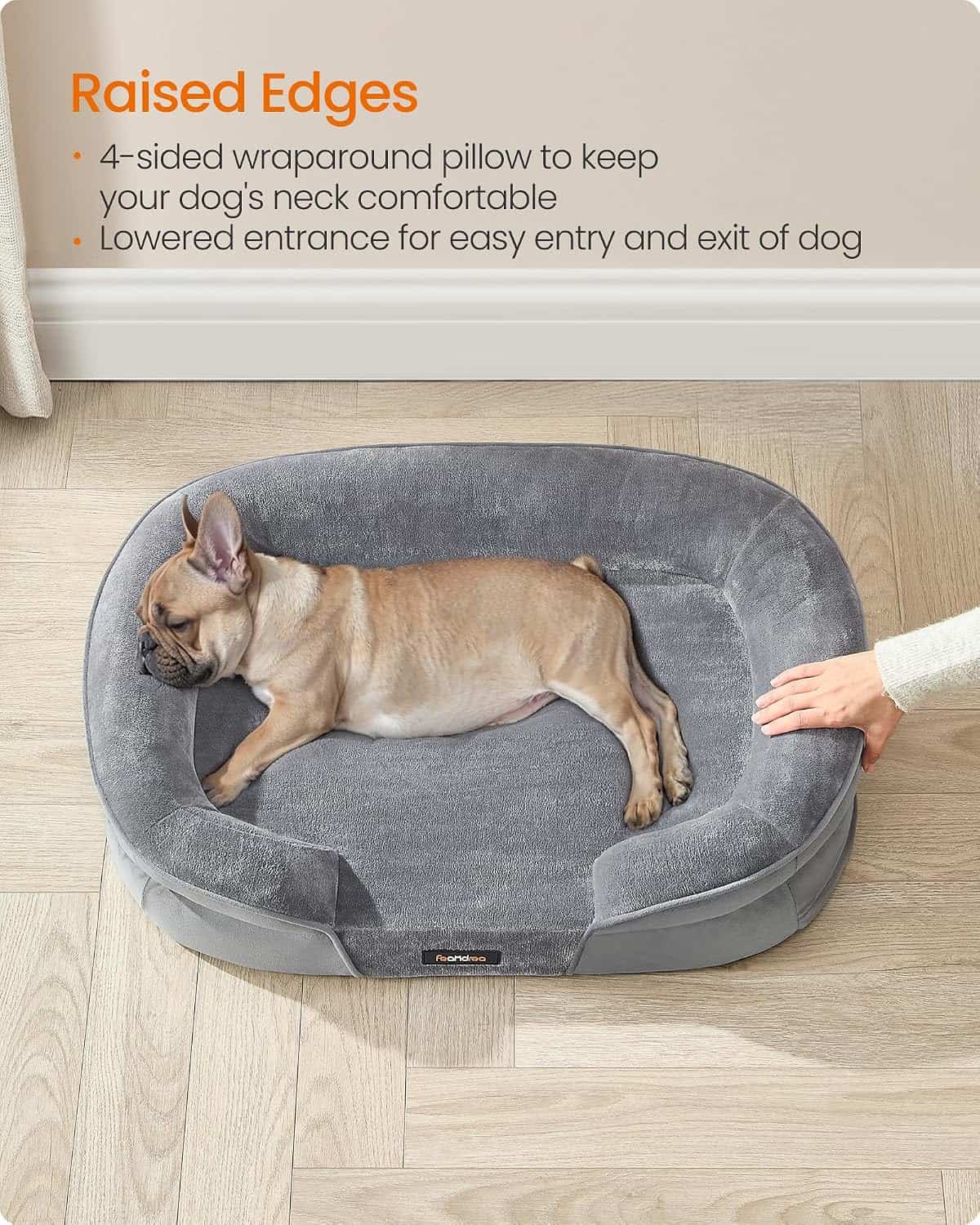cama ortopedica para perros medianos feandrea de 76 centimetros con bordes elevados y funda lavable