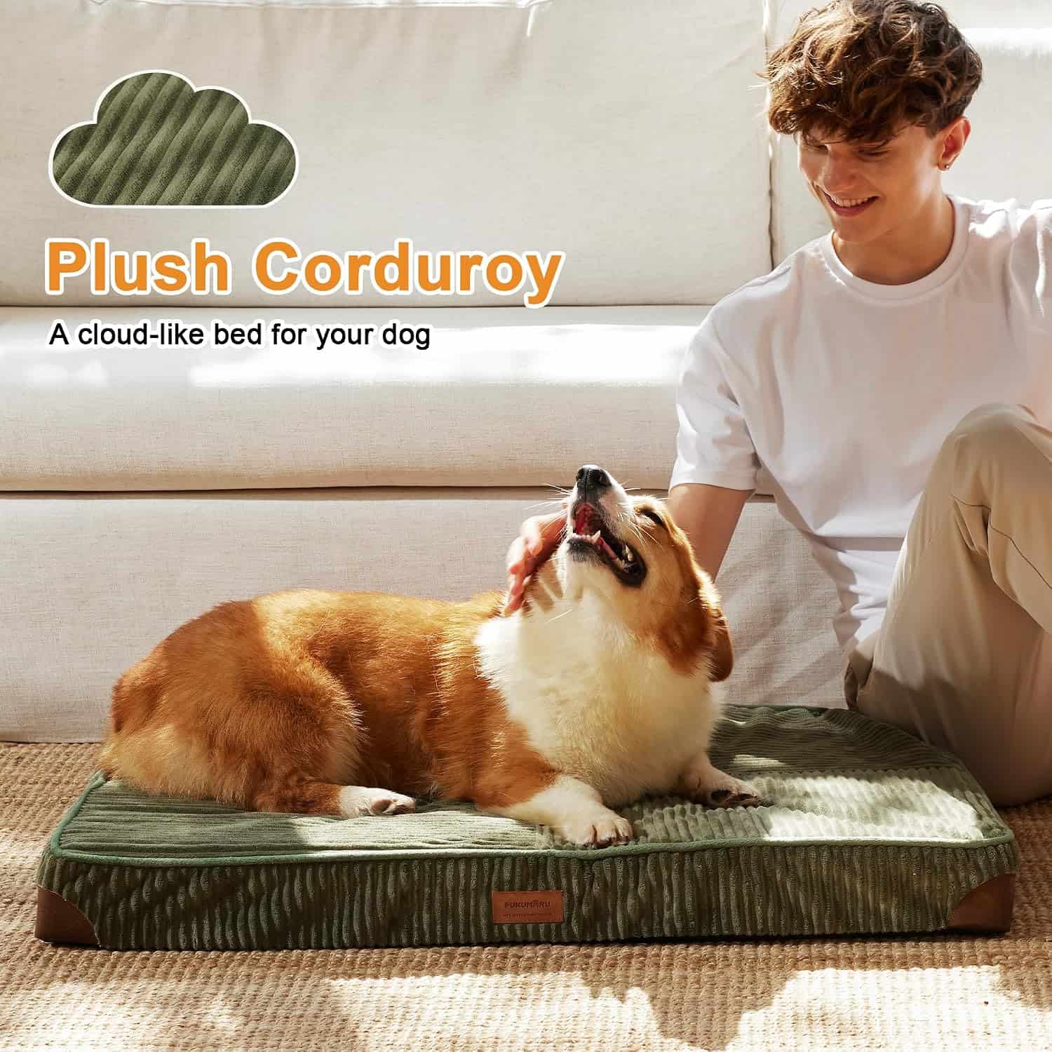 cama ortopedica de pana para perros grandes fukumaru con espuma gruesa y funda lavable