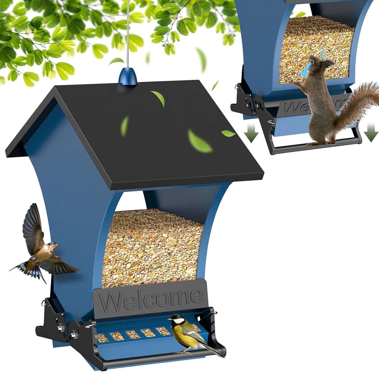 comedero colgante de metal a prueba de ardillas para aves silvestres