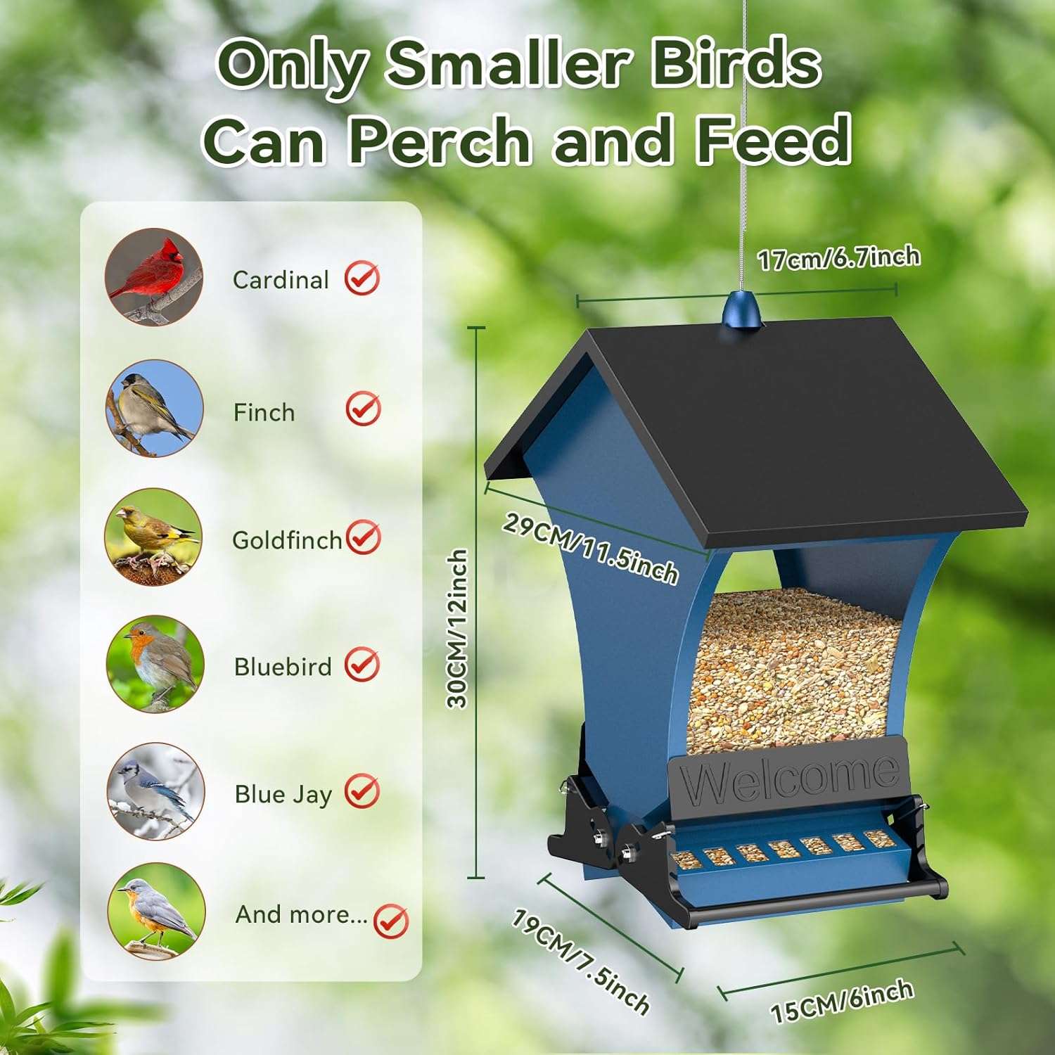 comedero colgante de metal a prueba de ardillas para aves silvestres