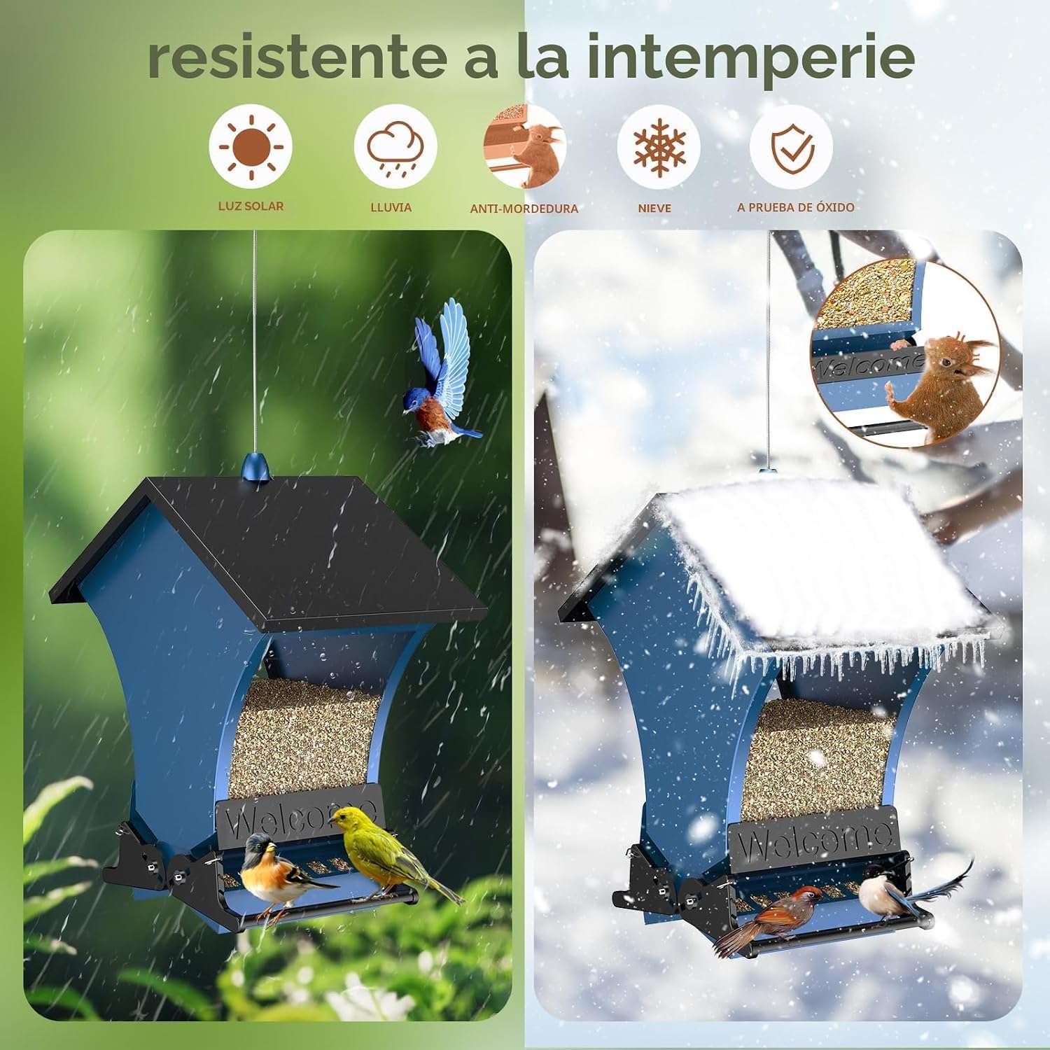 comedero colgante de metal a prueba de ardillas para aves silvestres