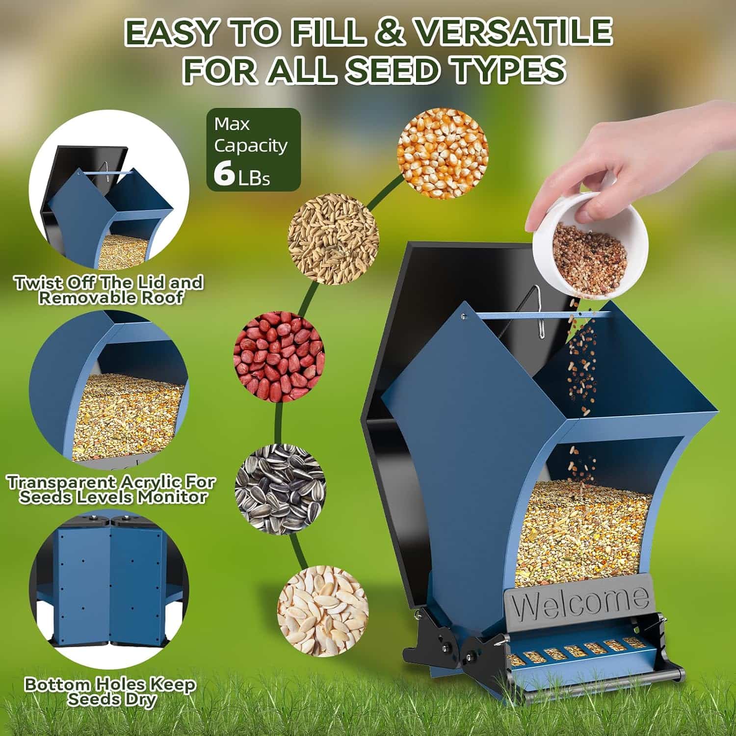 comedero colgante de metal a prueba de ardillas para aves silvestres