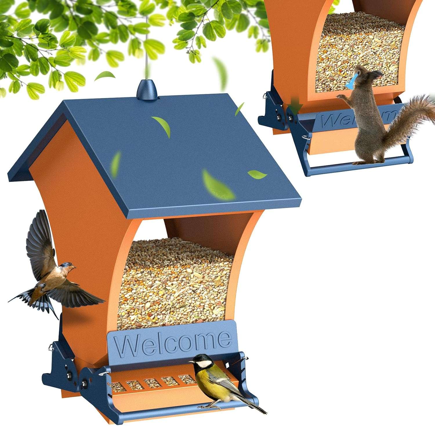 comedero colgante de metal a prueba de ardillas para aves silvestres
