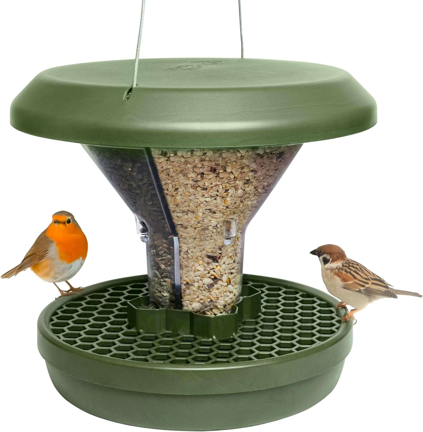 Comedero Colgante Para Pajaros Exterior Anti Derrames Doble Camara - Imagen 10