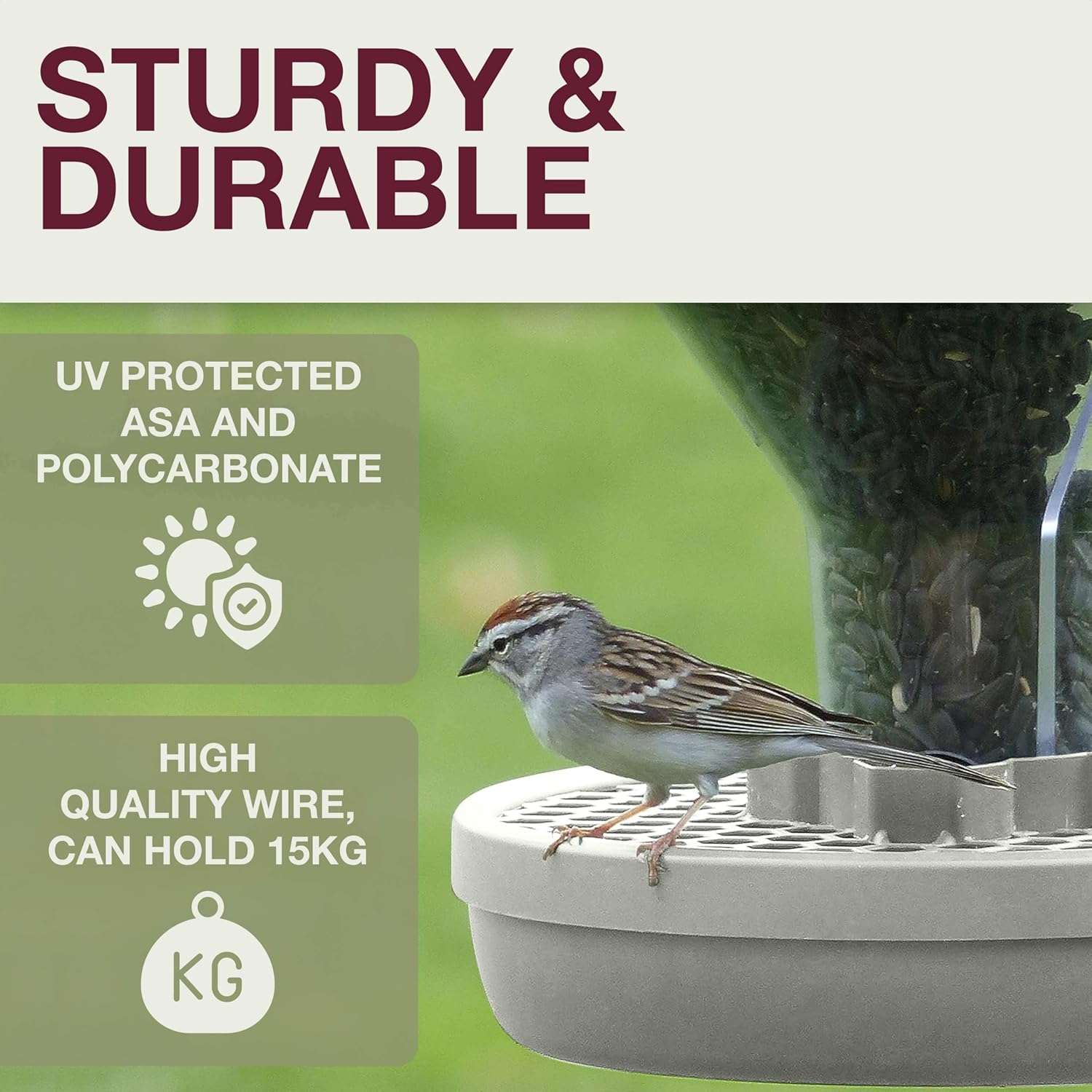 Comedero Colgante Para Pajaros Exterior Anti Derrames Doble Camara - Imagen 5
