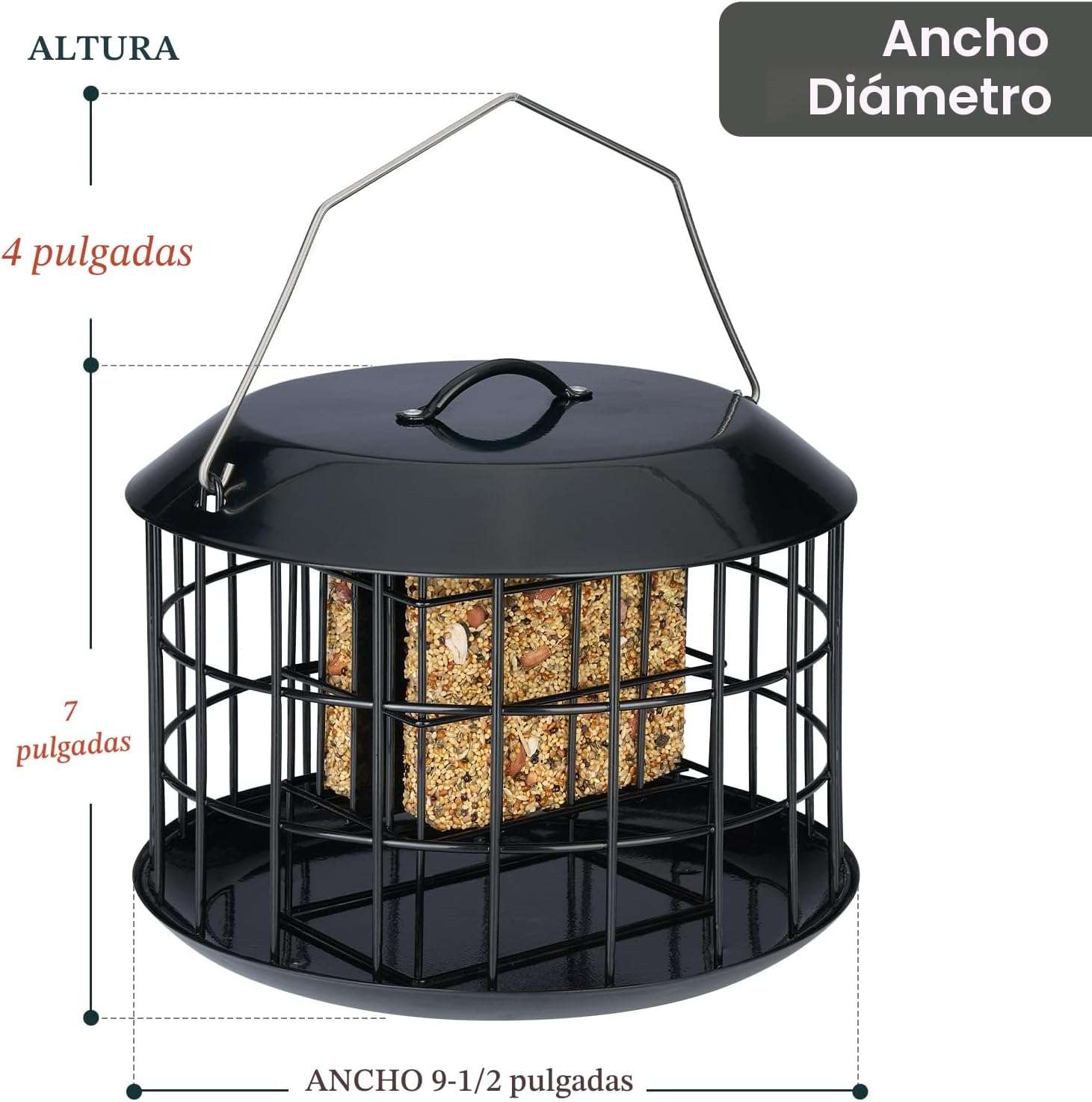 Comedero De Sebo Para Pajaros Anti Ardillas Metalico Negro 3.81cm - Imagen 5