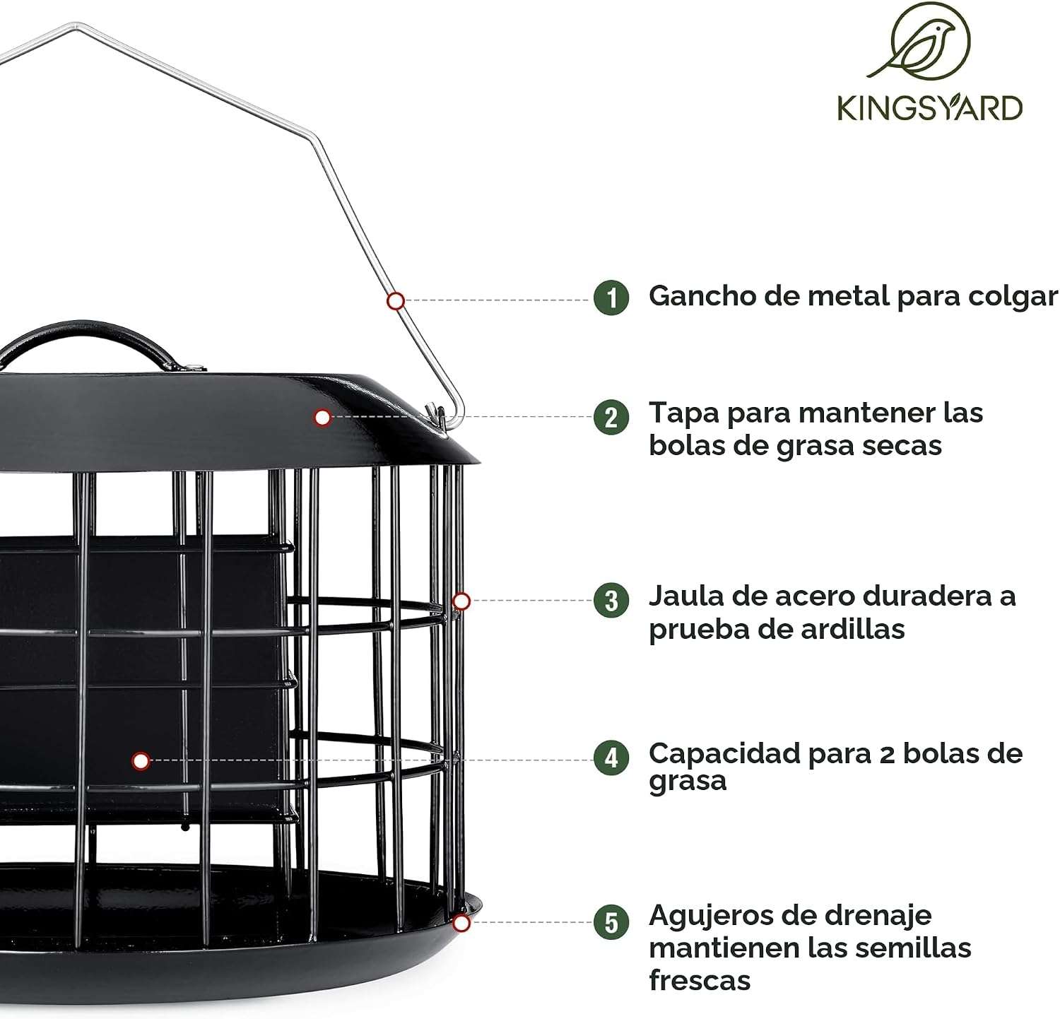 Comedero De Sebo Para Pajaros Anti Ardillas Metalico Negro 3.81cm - Imagen 2