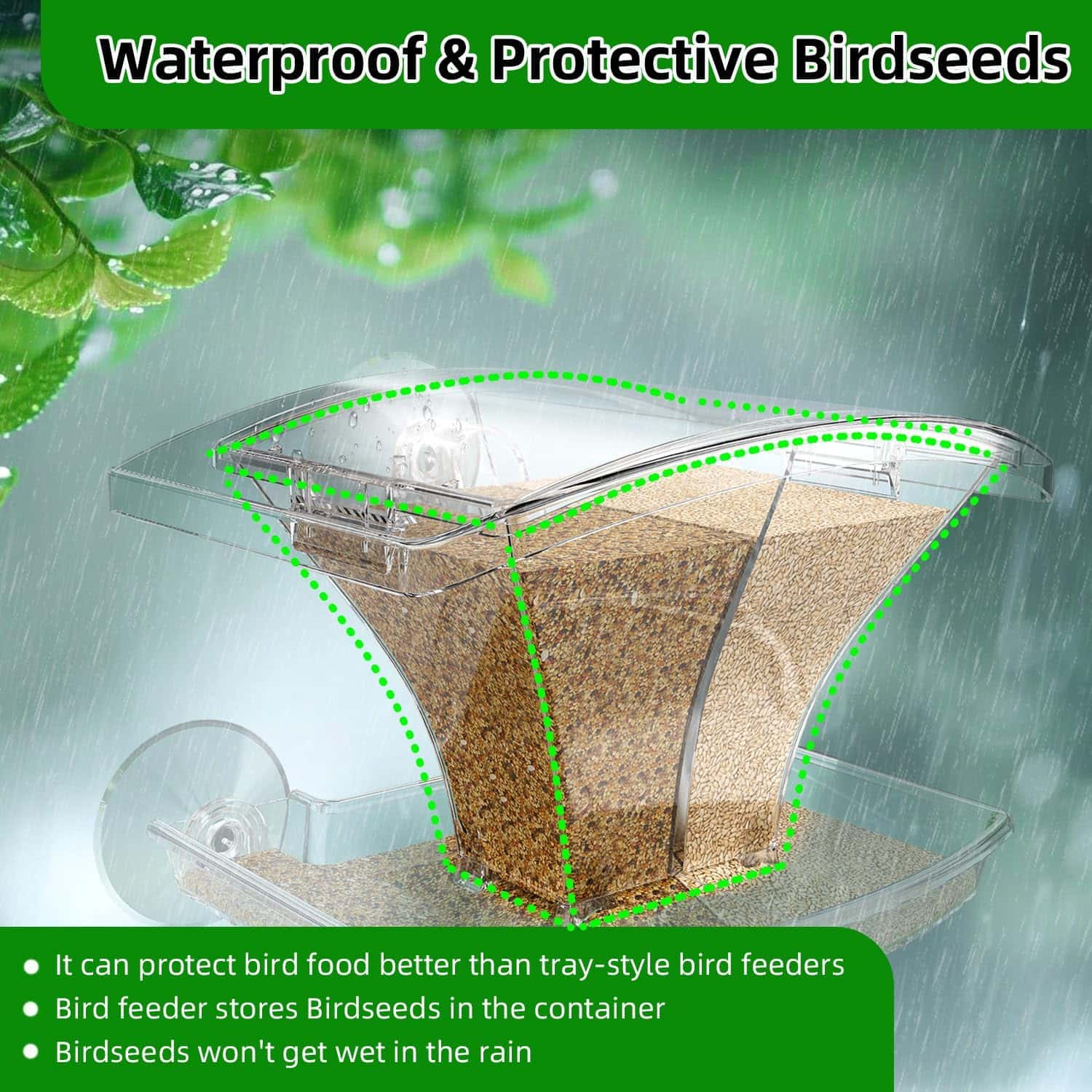 comedero transparente de ventana para pajaros con ventosas fuertes y almacenamiento impermeable